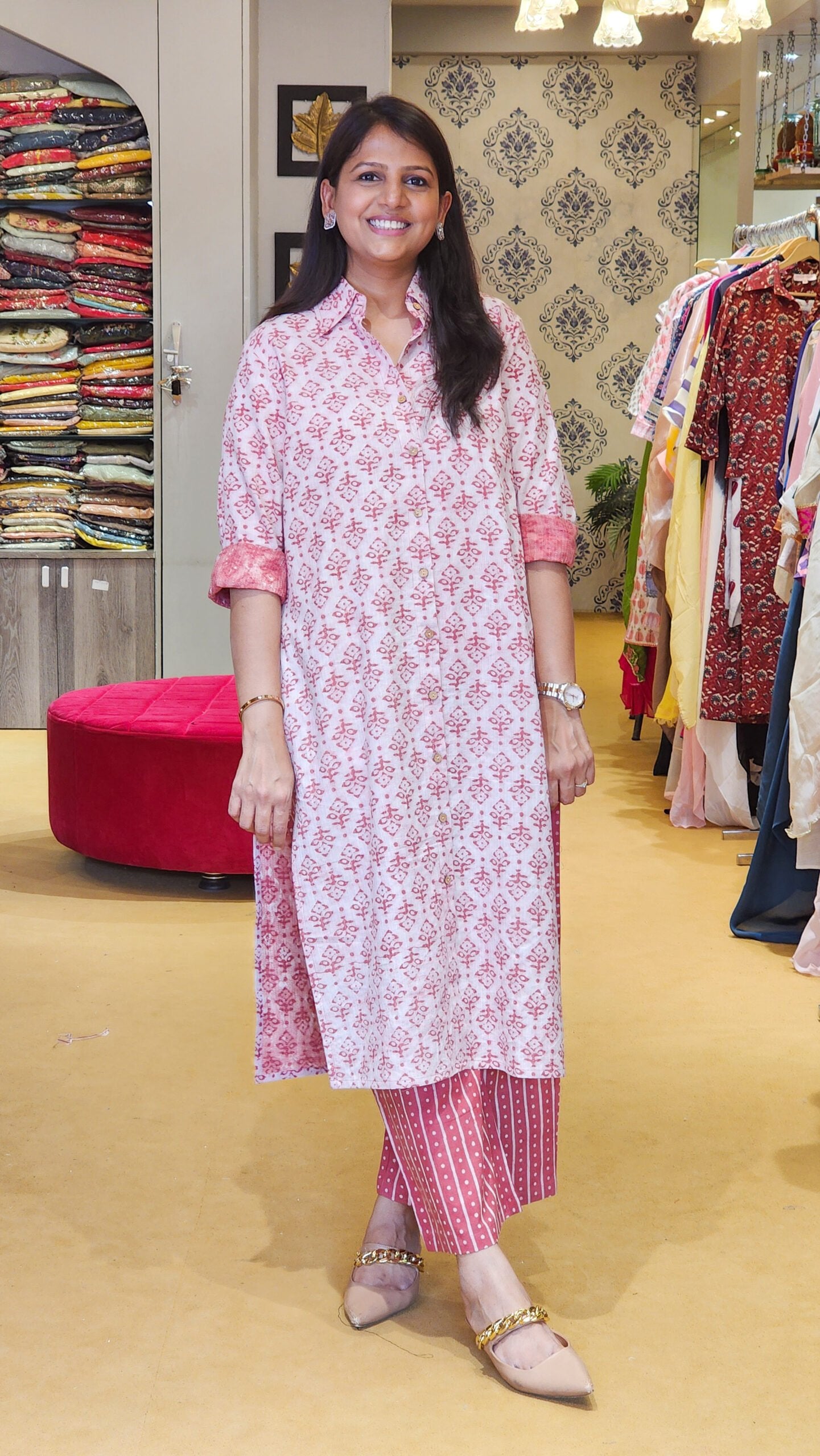 Rust Kantha Hand Block Cotton Co Ord Set