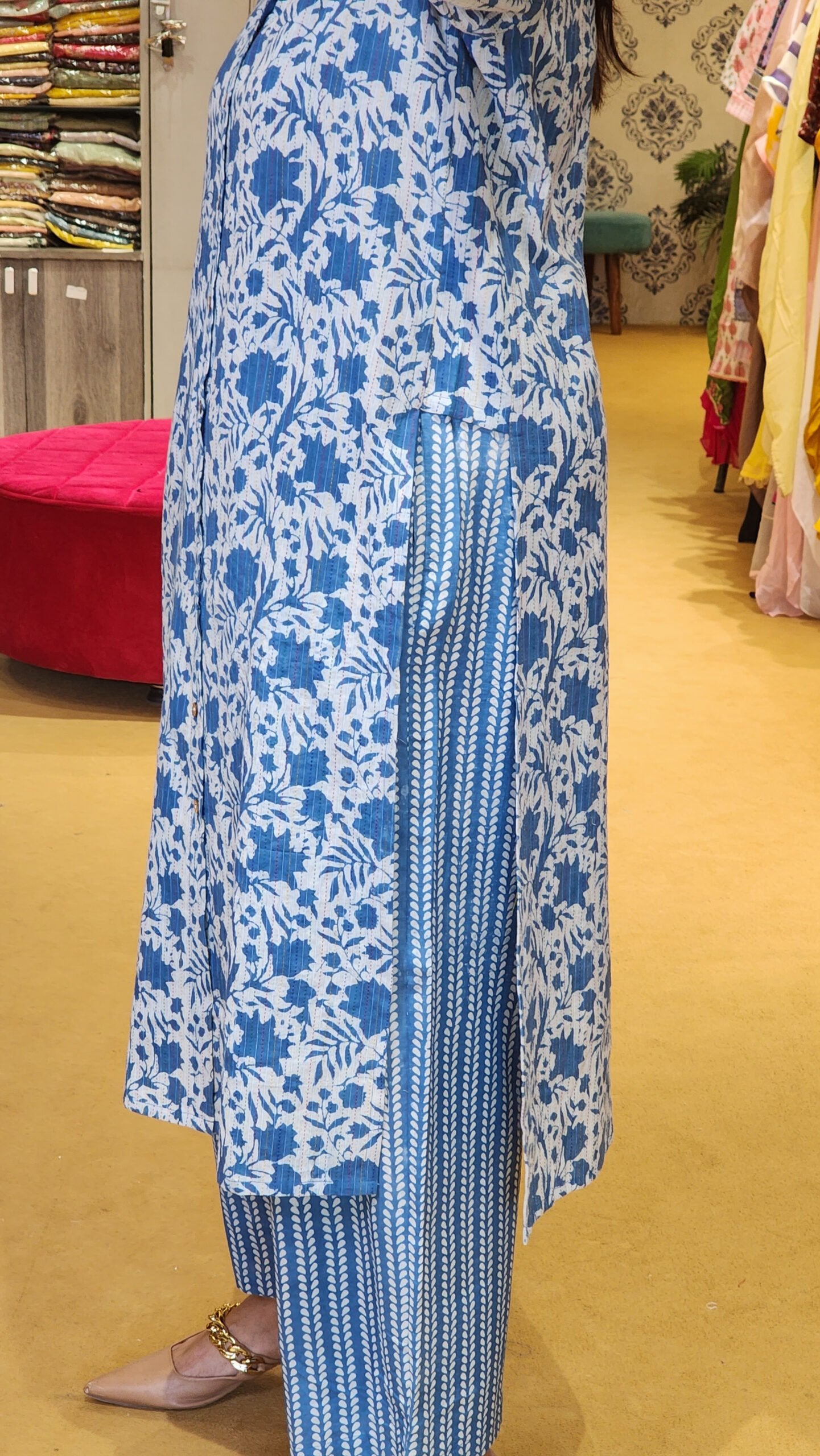 Blue Kantha Hand Block Cotton Co Ord Set