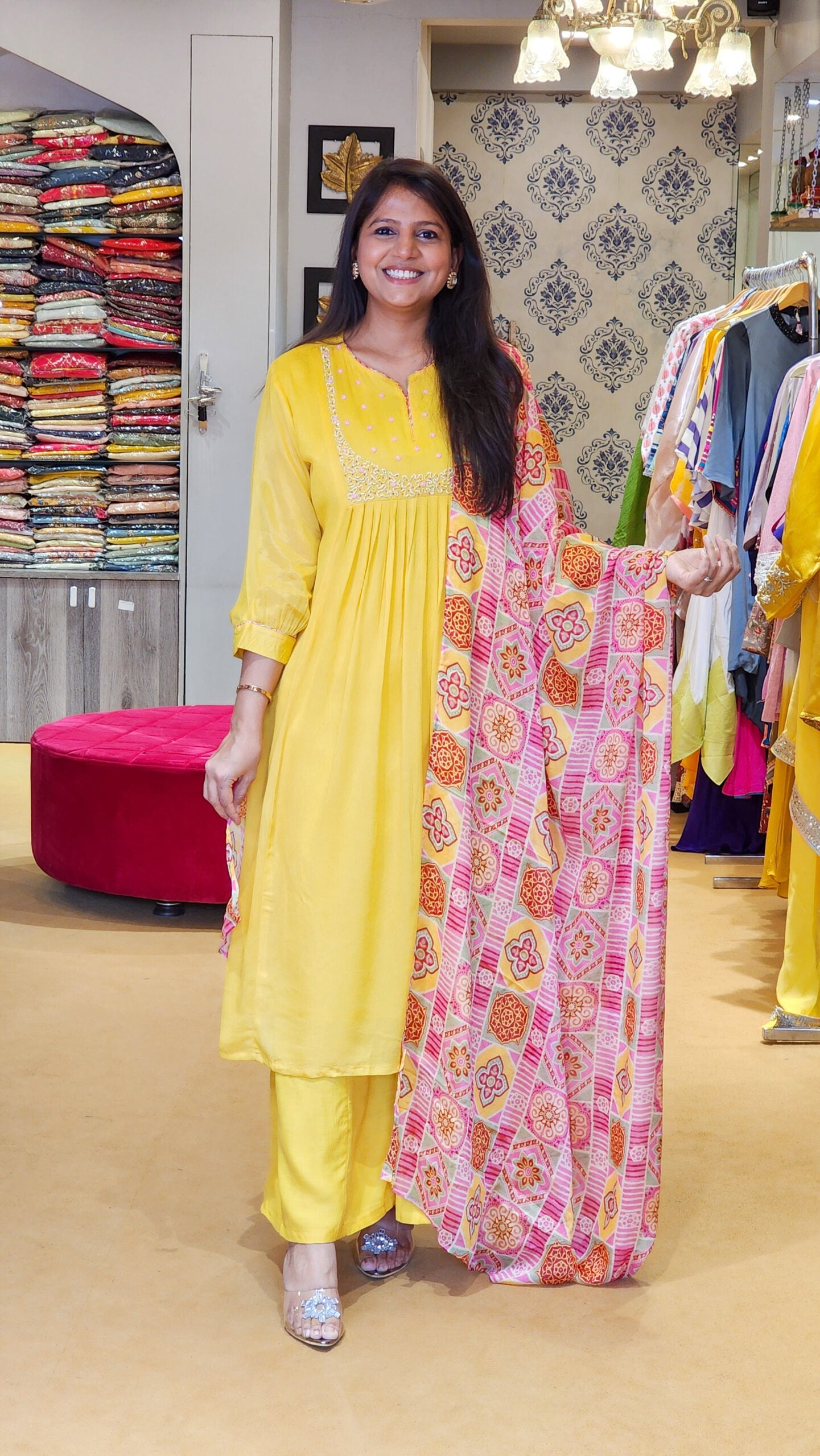 Yellow Sunshine Suit Set with Printed Duppata