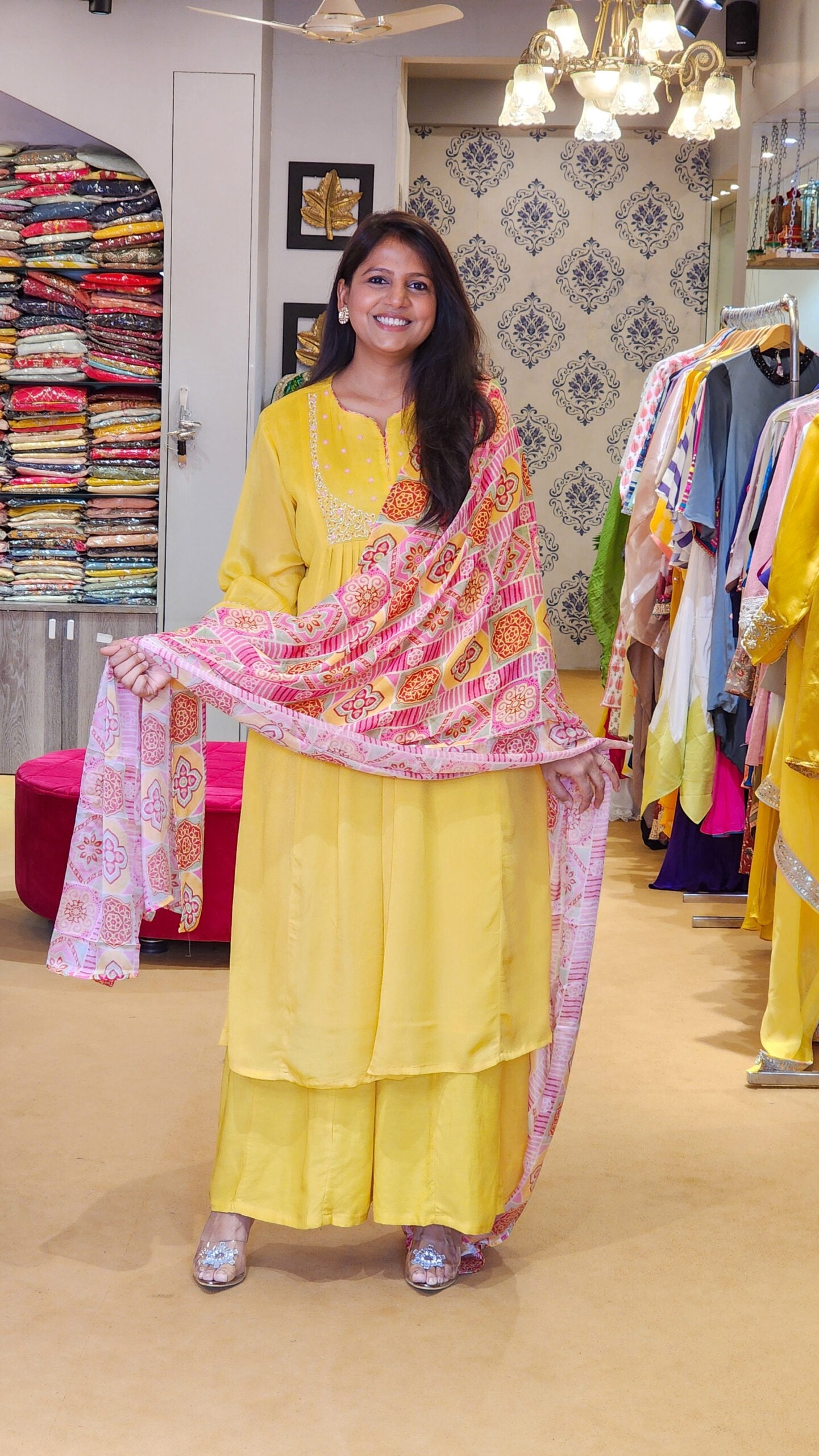 Yellow Sunshine Suit Set with Printed Duppata