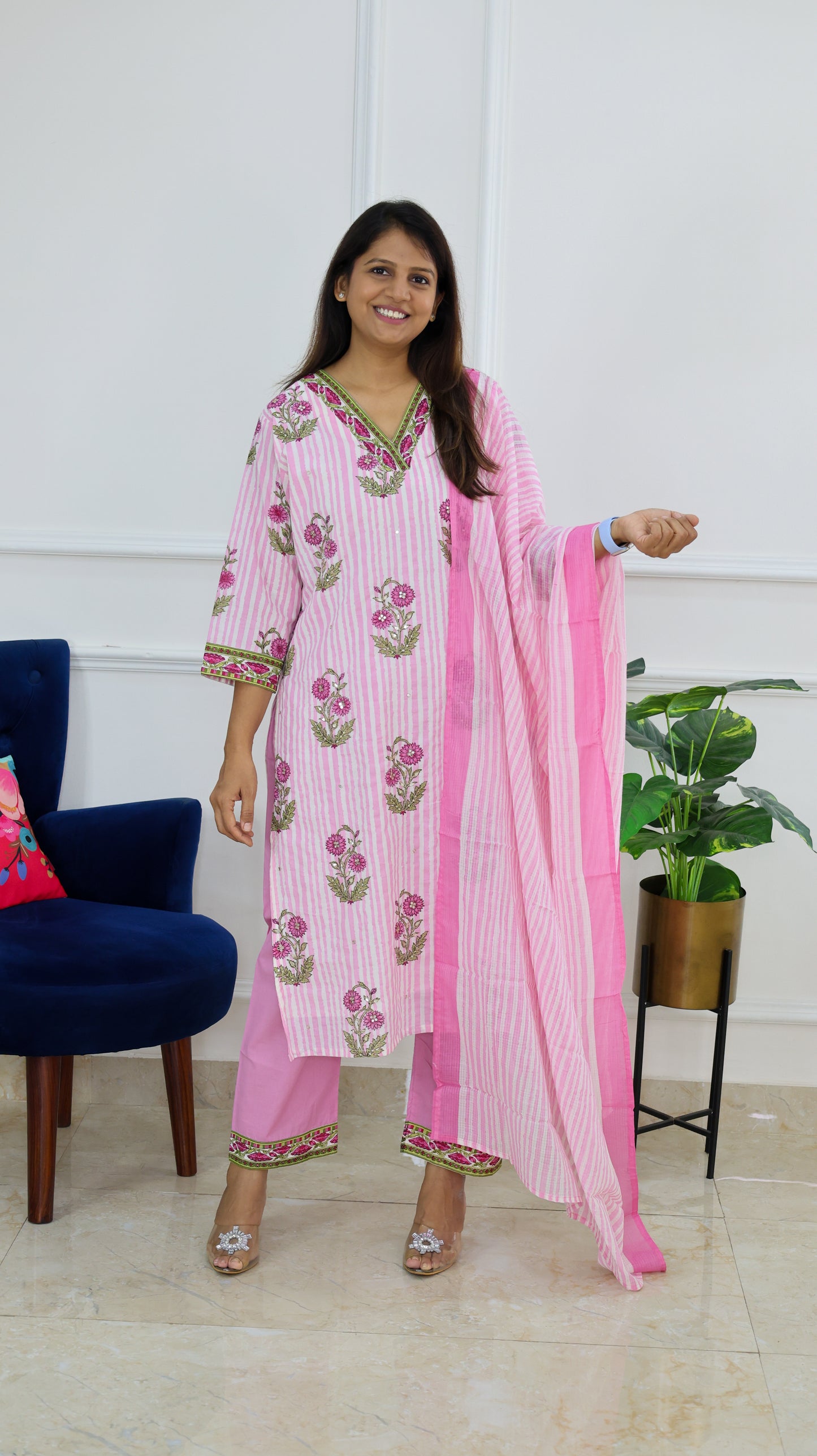 Pink Gulabo Block Print Kurta Set