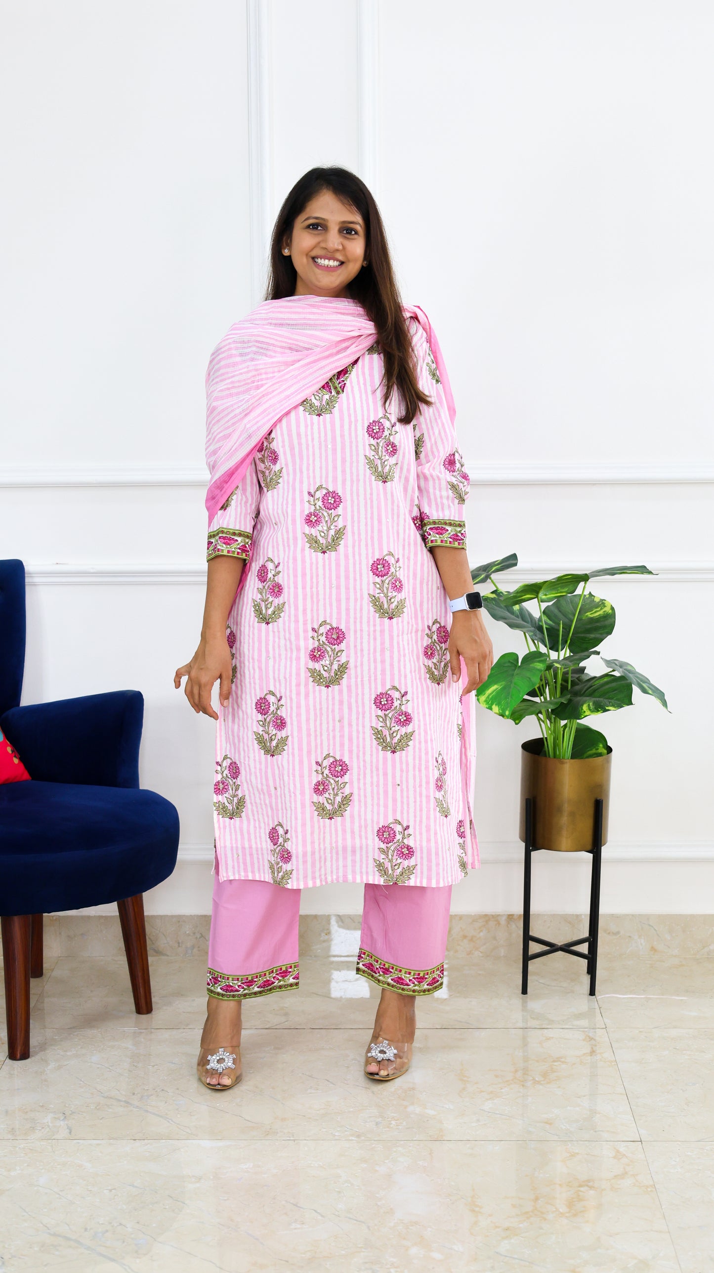Pink Gulabo Block Print Kurta Set