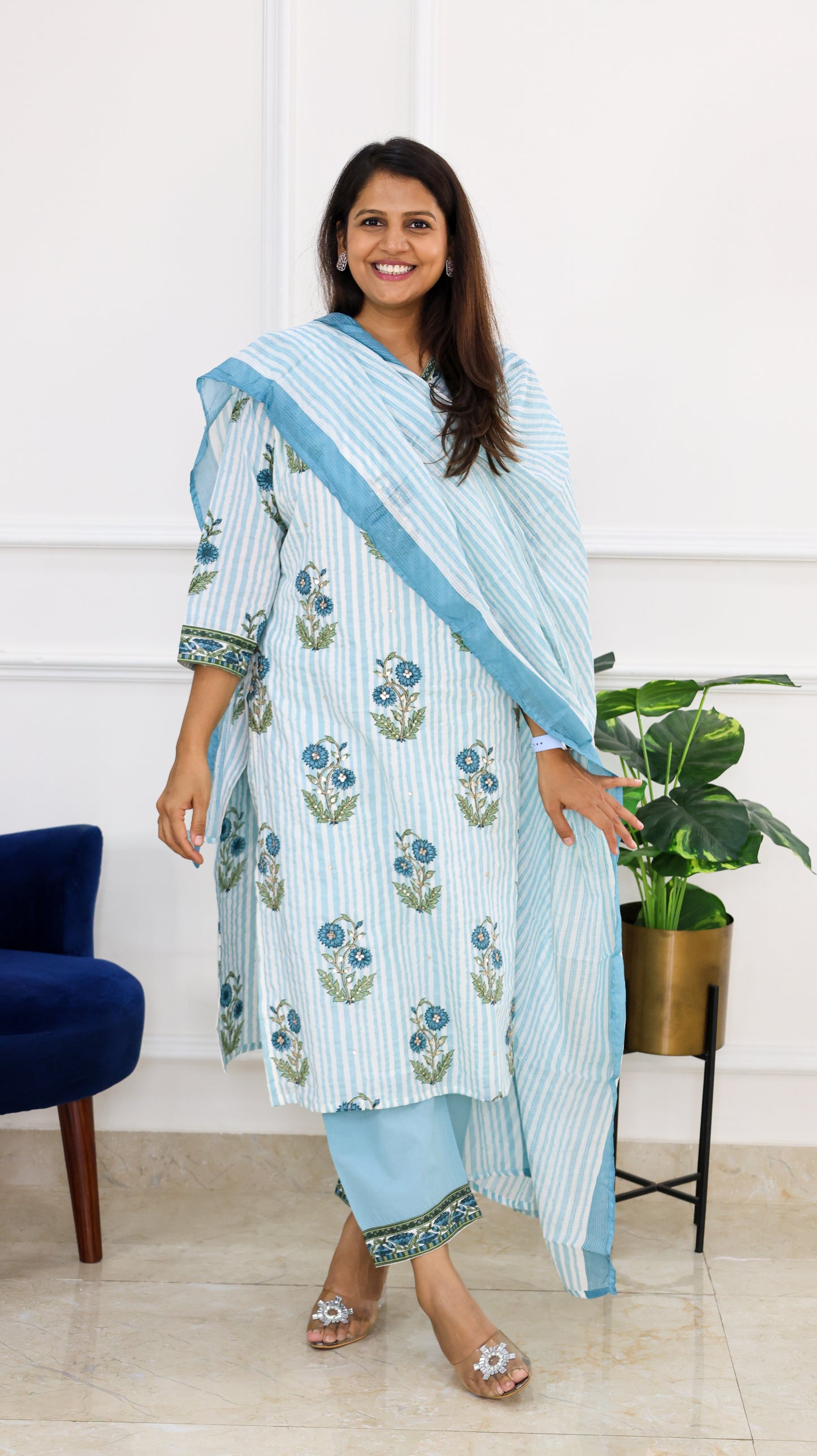 Blue Gulabo Block Print Kurta Set