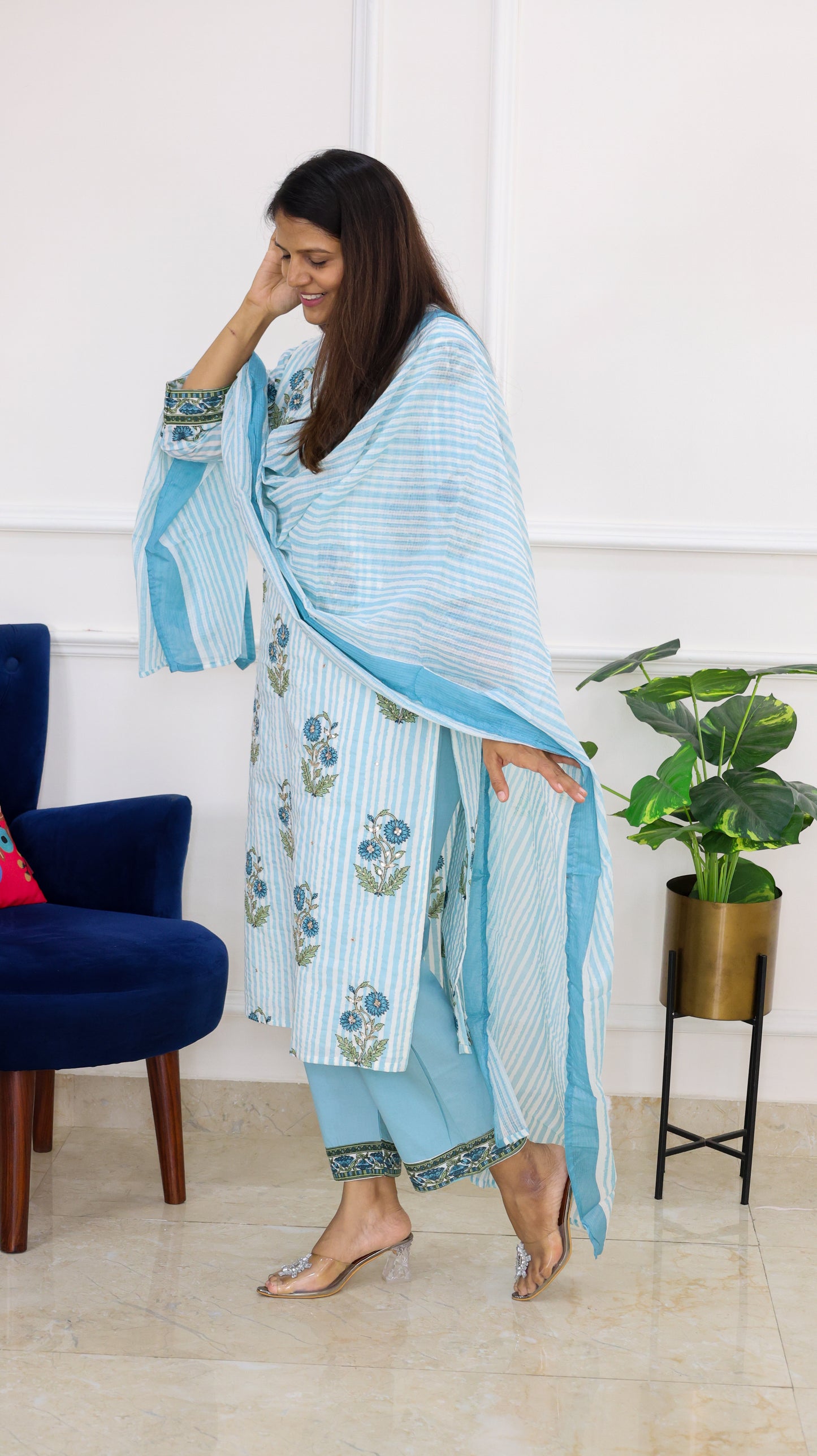 Blue Gulabo Block Print Kurta Set