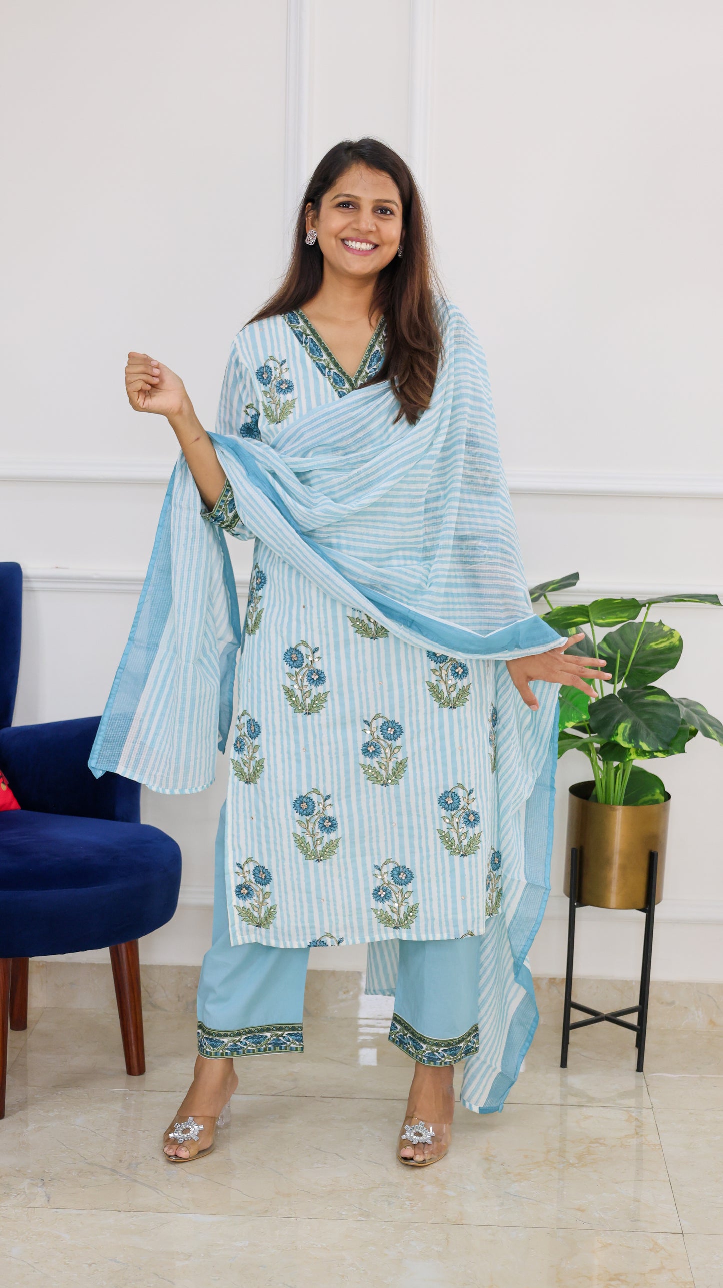 Blue Gulabo Block Print Kurta Set