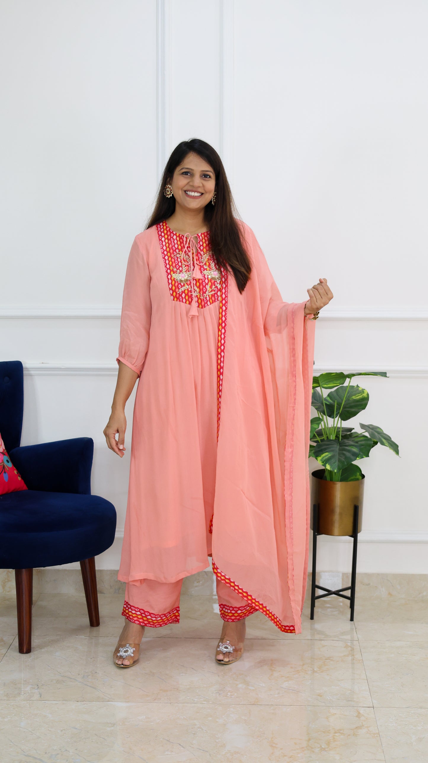 Peach Chinnon Suit Set