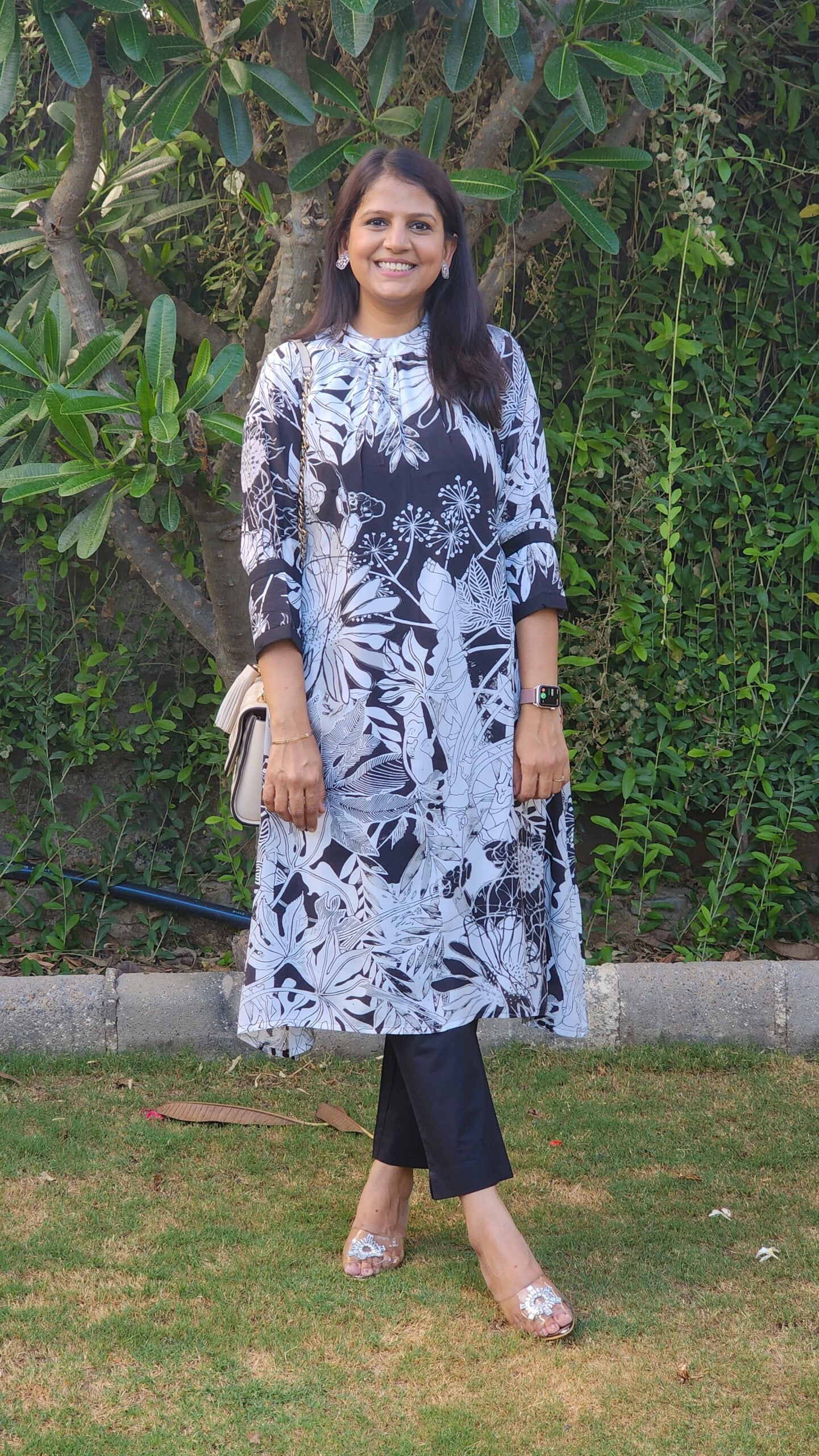Black and White Printed Tunic and Pants Set
