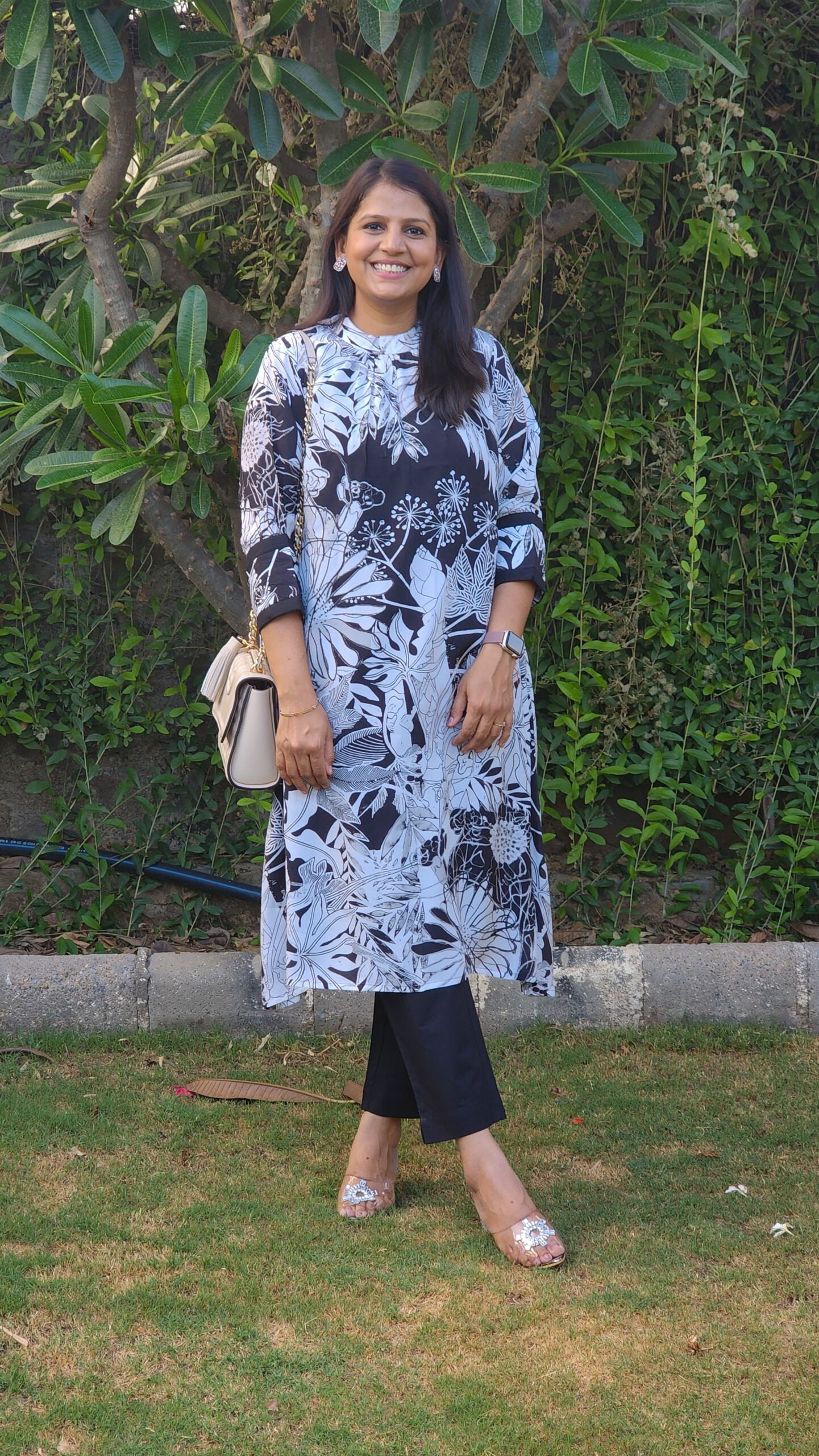 Black and White Printed Tunic and Pants Set