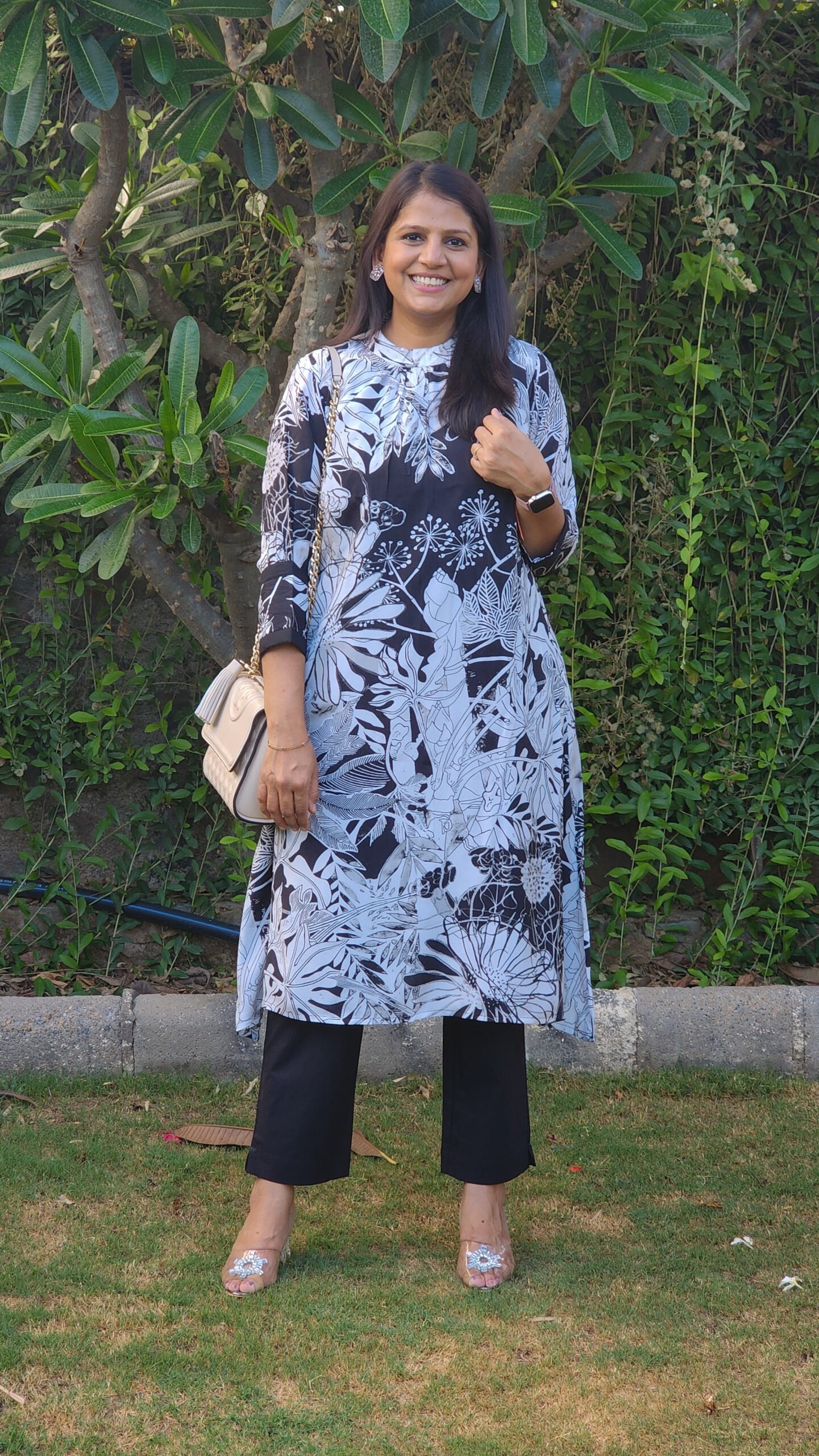 Black and White Printed Tunic and Pants Set