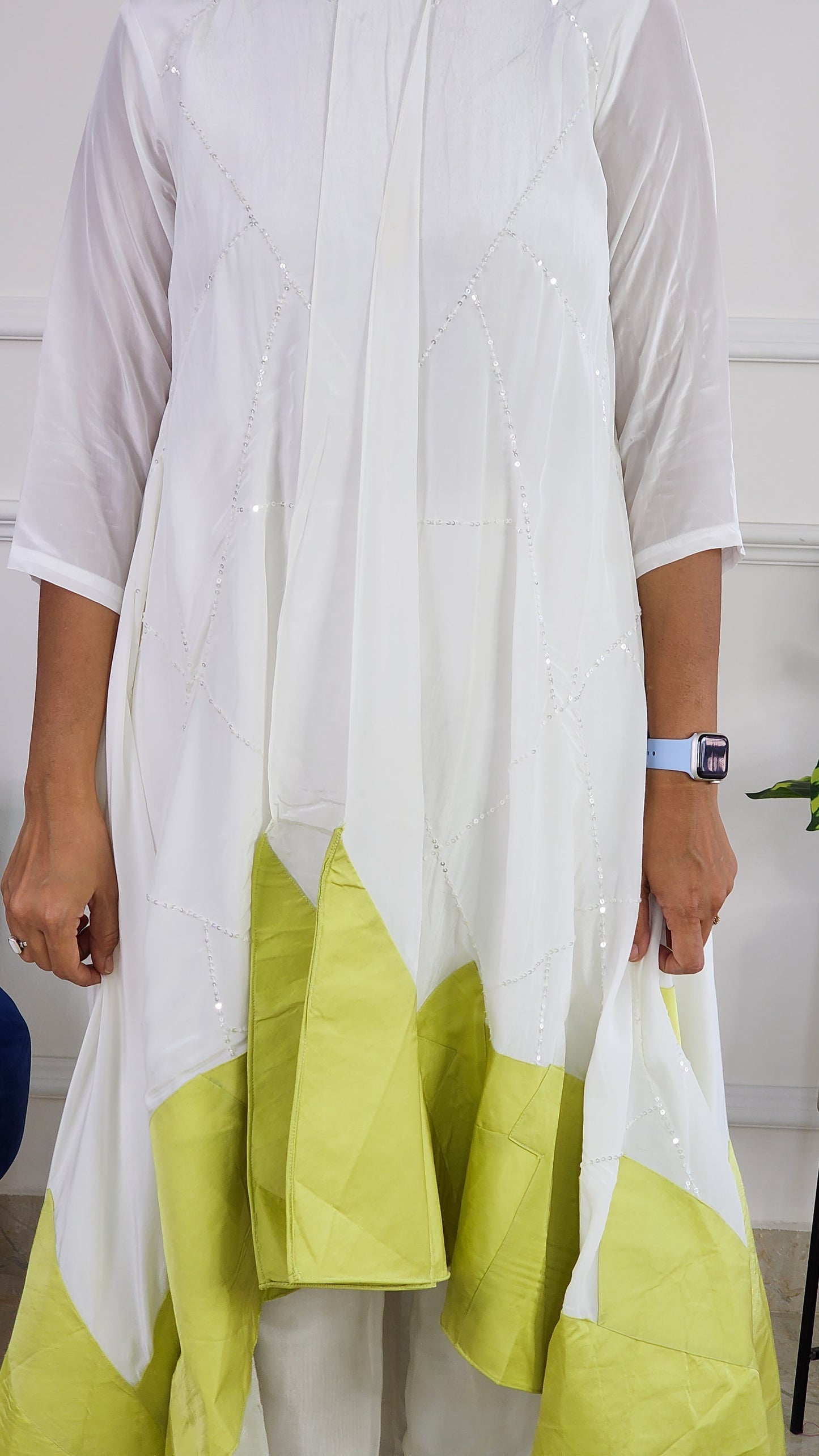 Green and White Indowestern Set