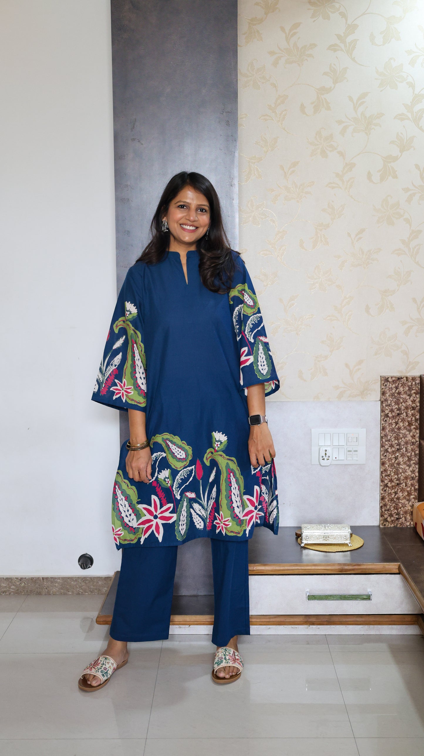 Blue Phool Kurta Set