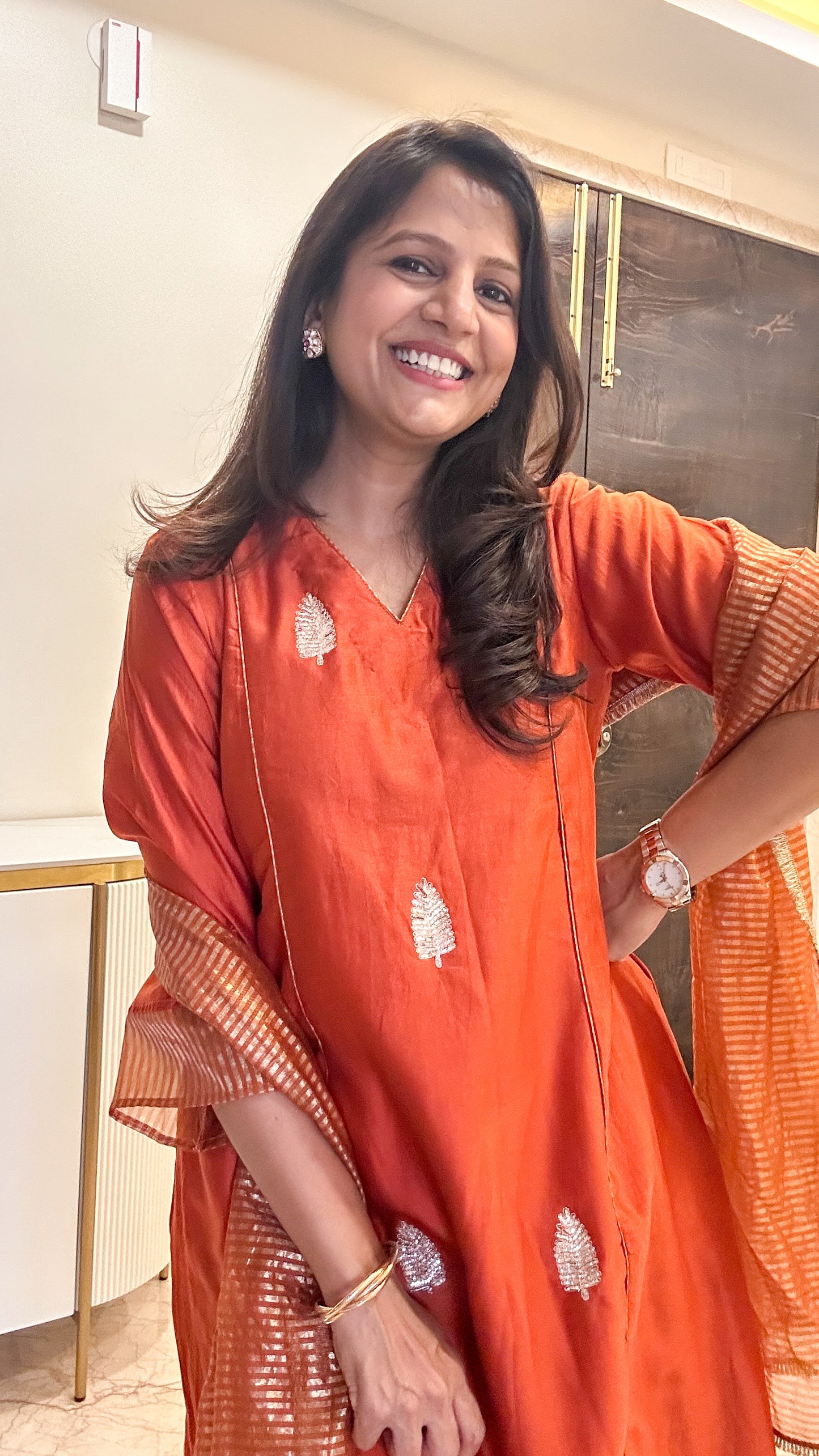 Rust Gul Chanderi Suit Set
