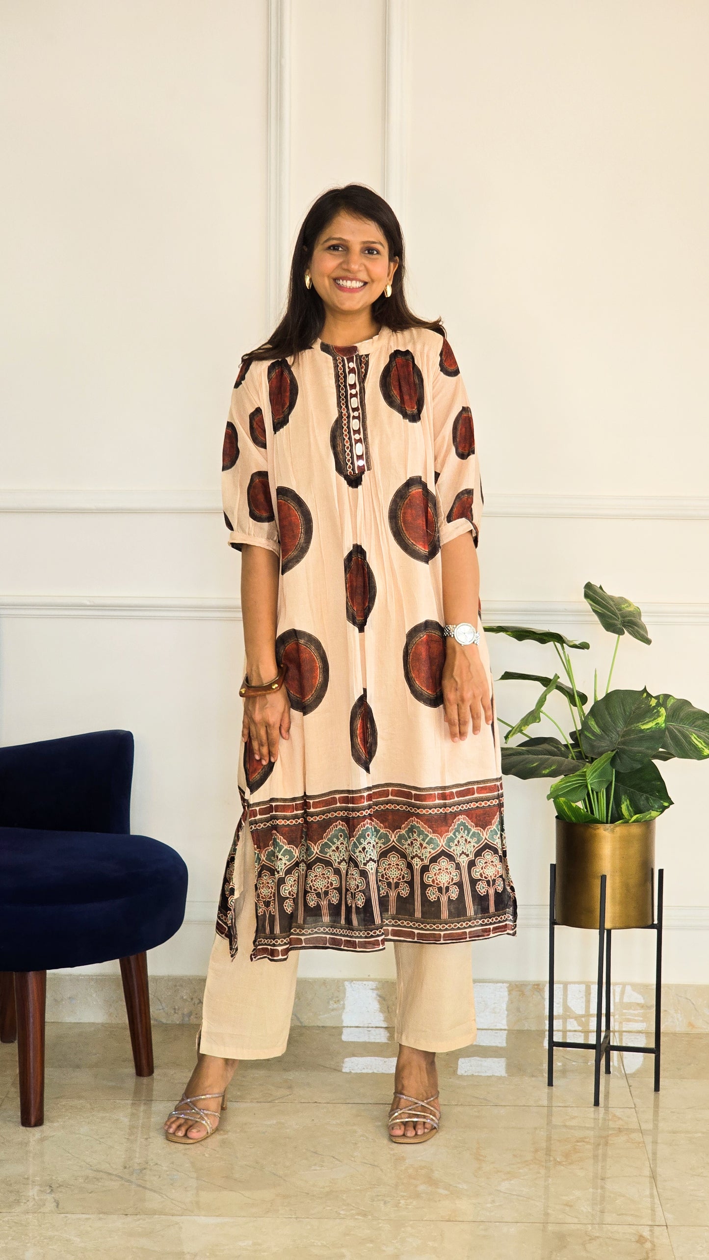 Red Black Block Kurta Set