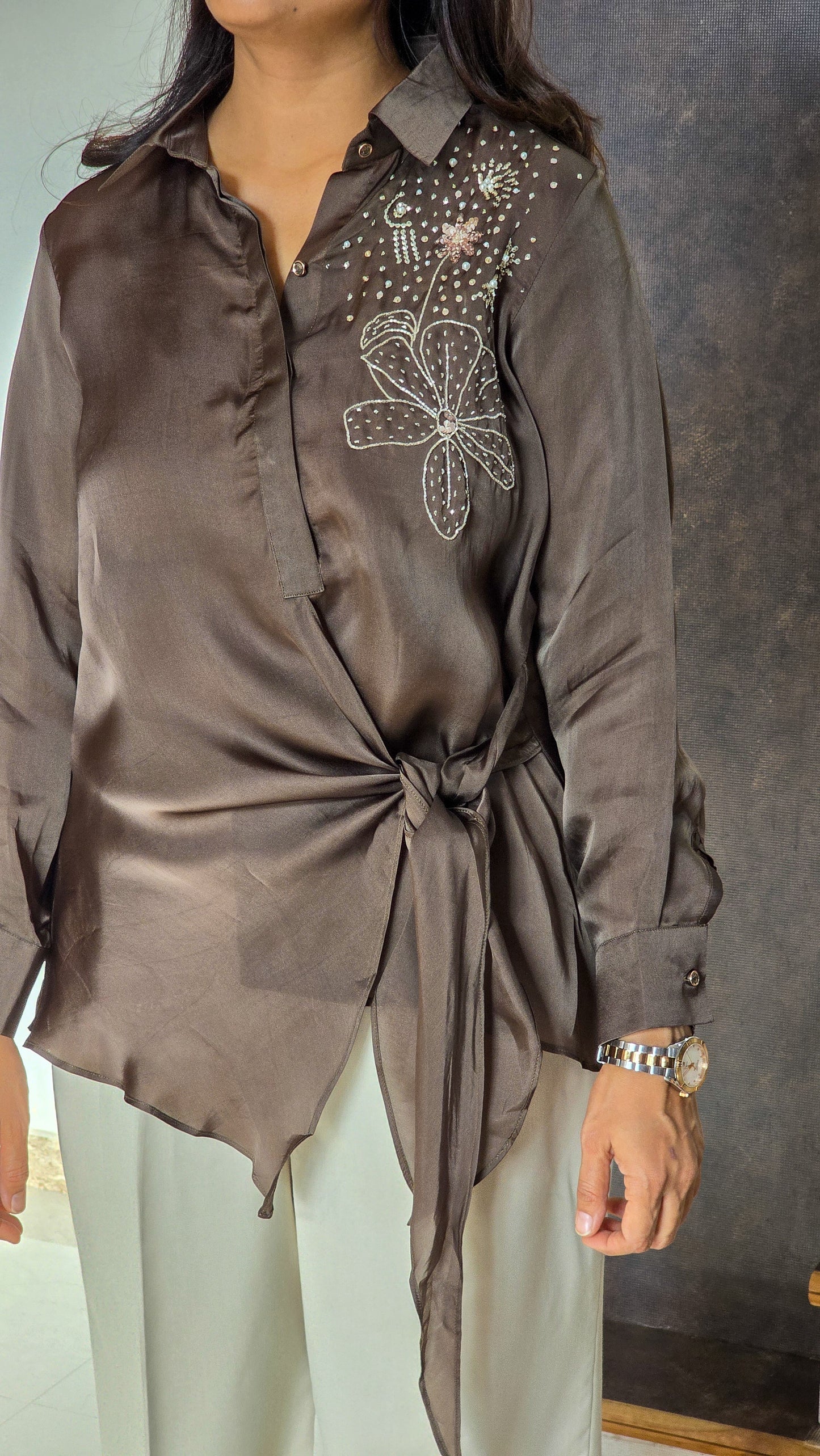 Brown Tie Up Shirt ( 10 Days dispatch )