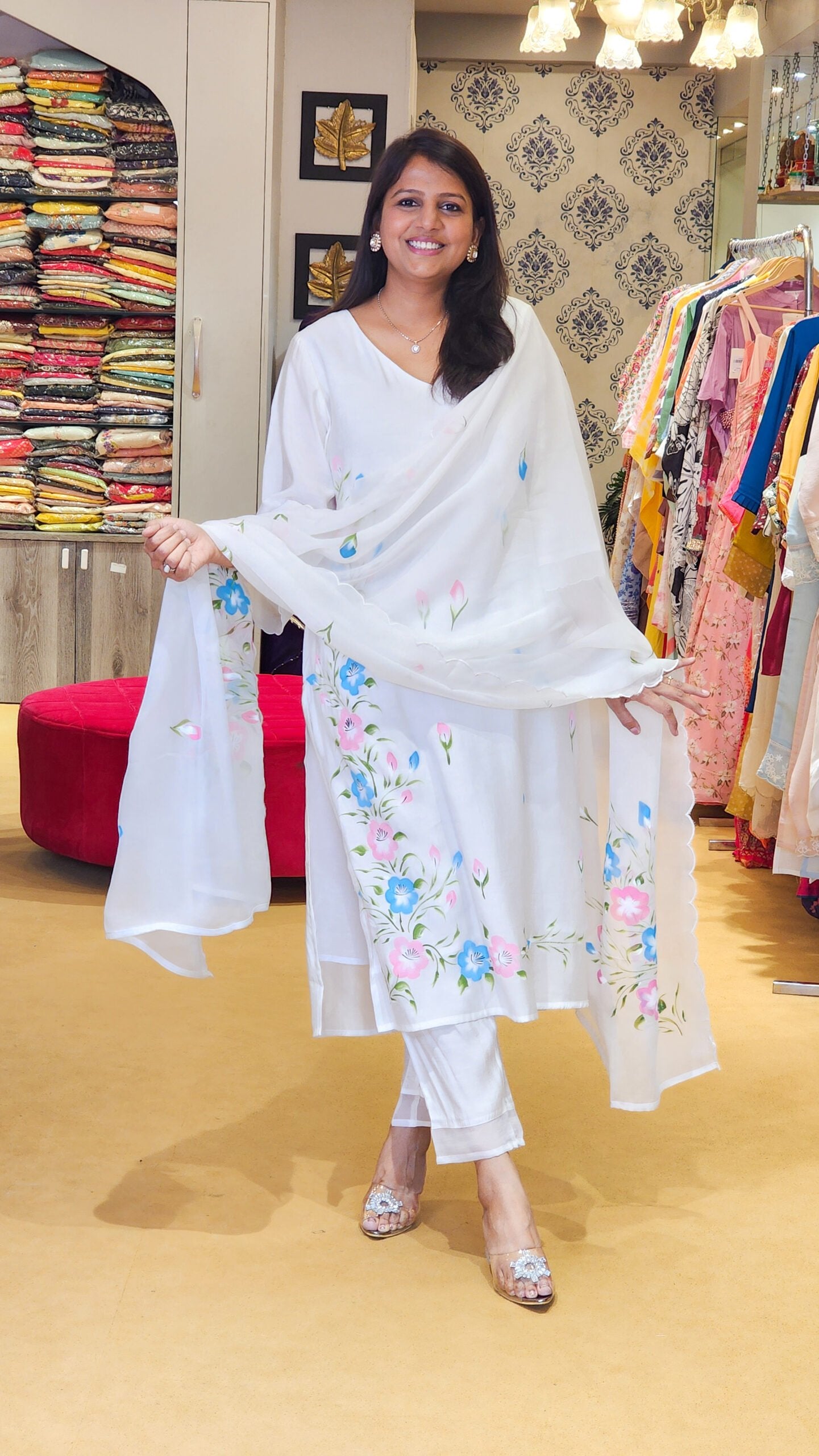 White Hand Painted Suit Set