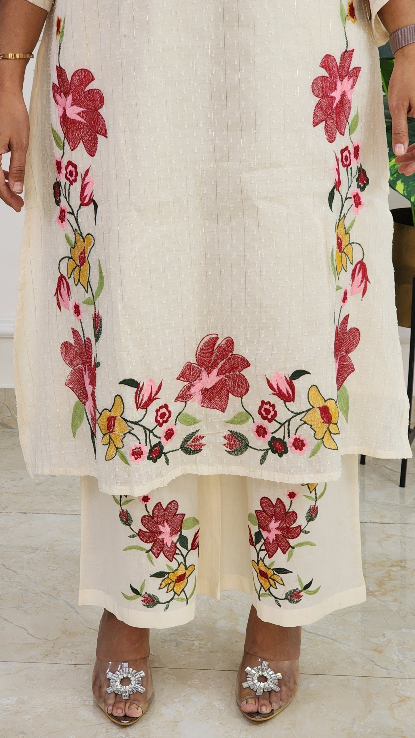 Off White Embroidered Suit Set