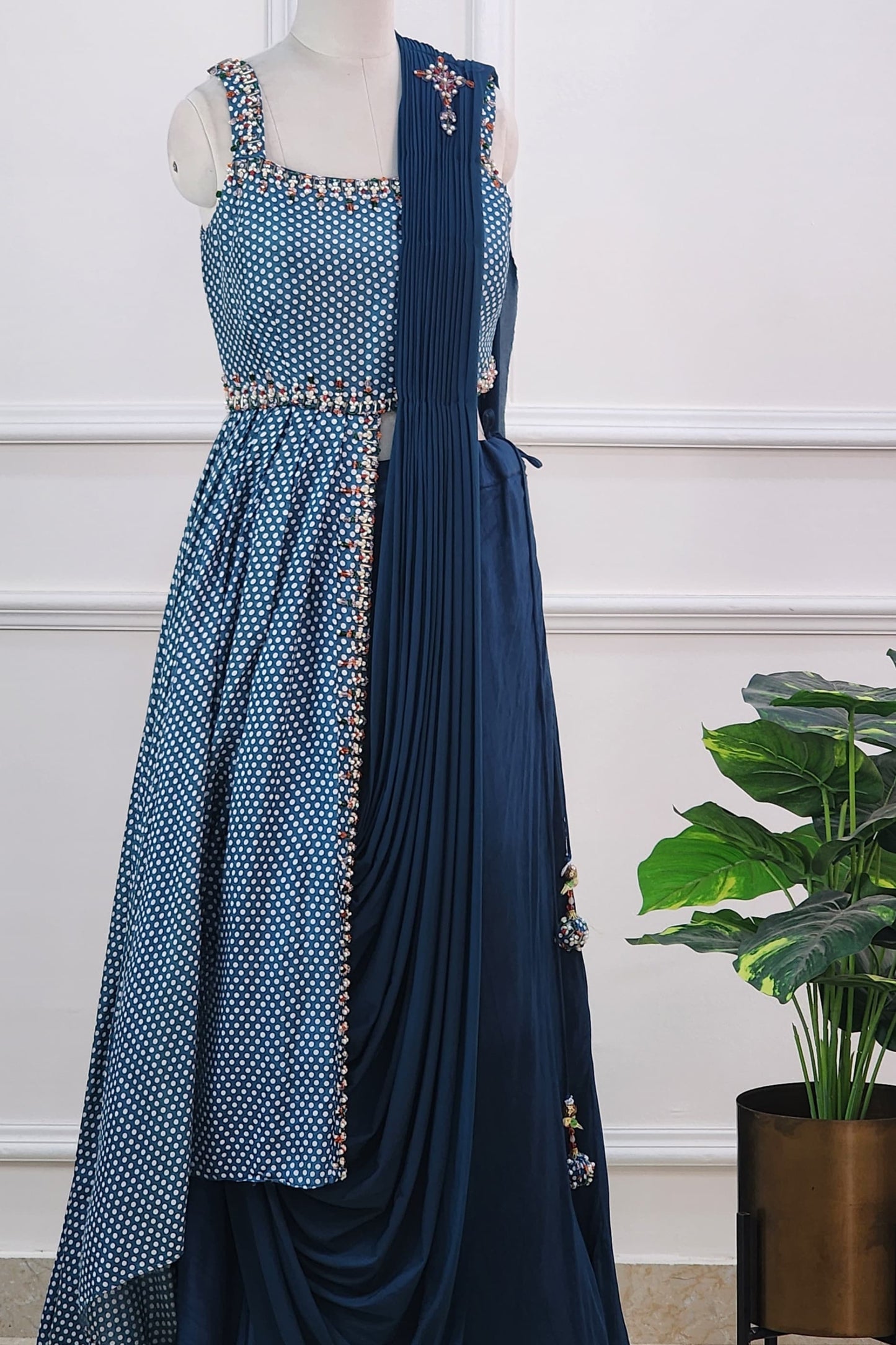 Teal Blue Printed Indowestern Set