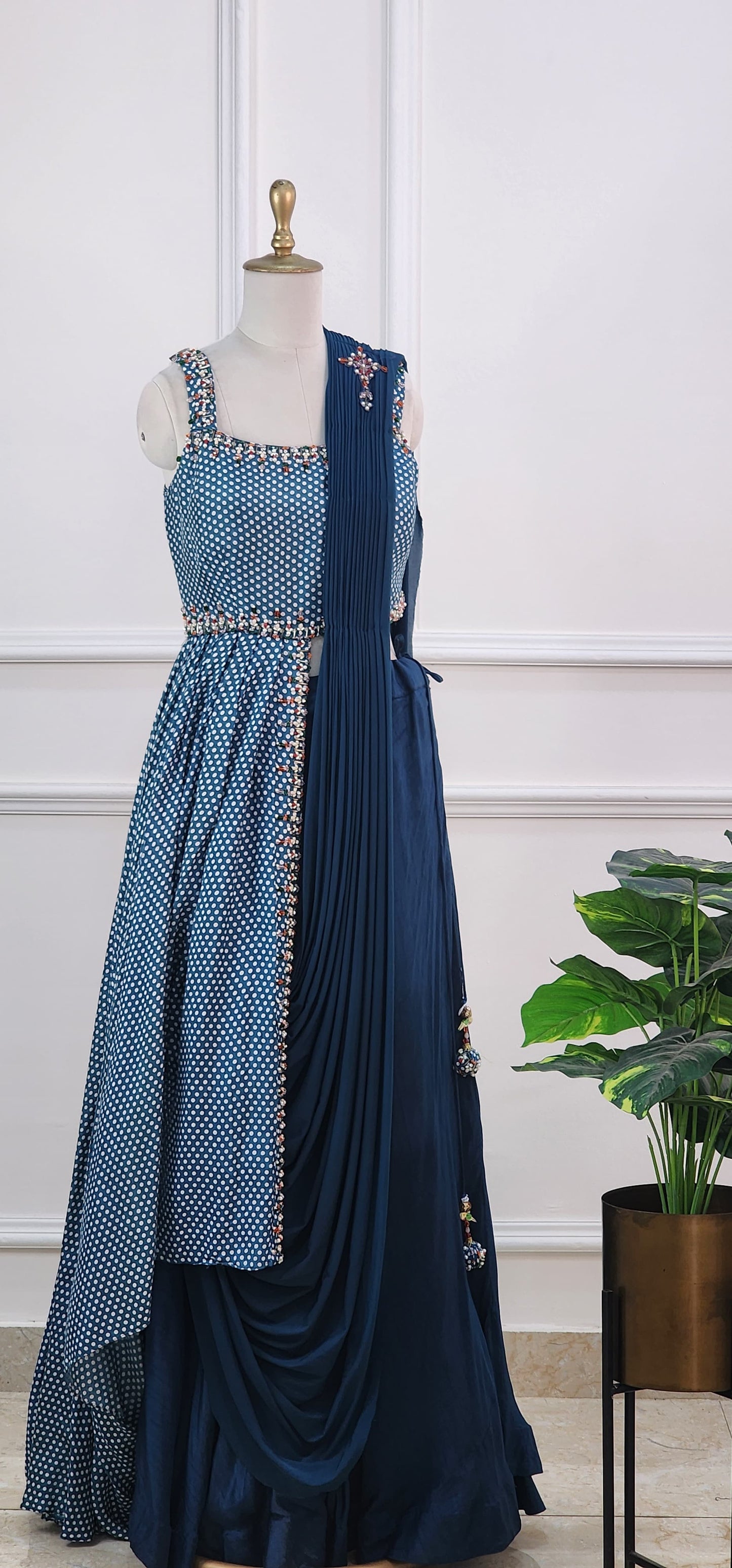 Teal Blue Printed Indowestern Set