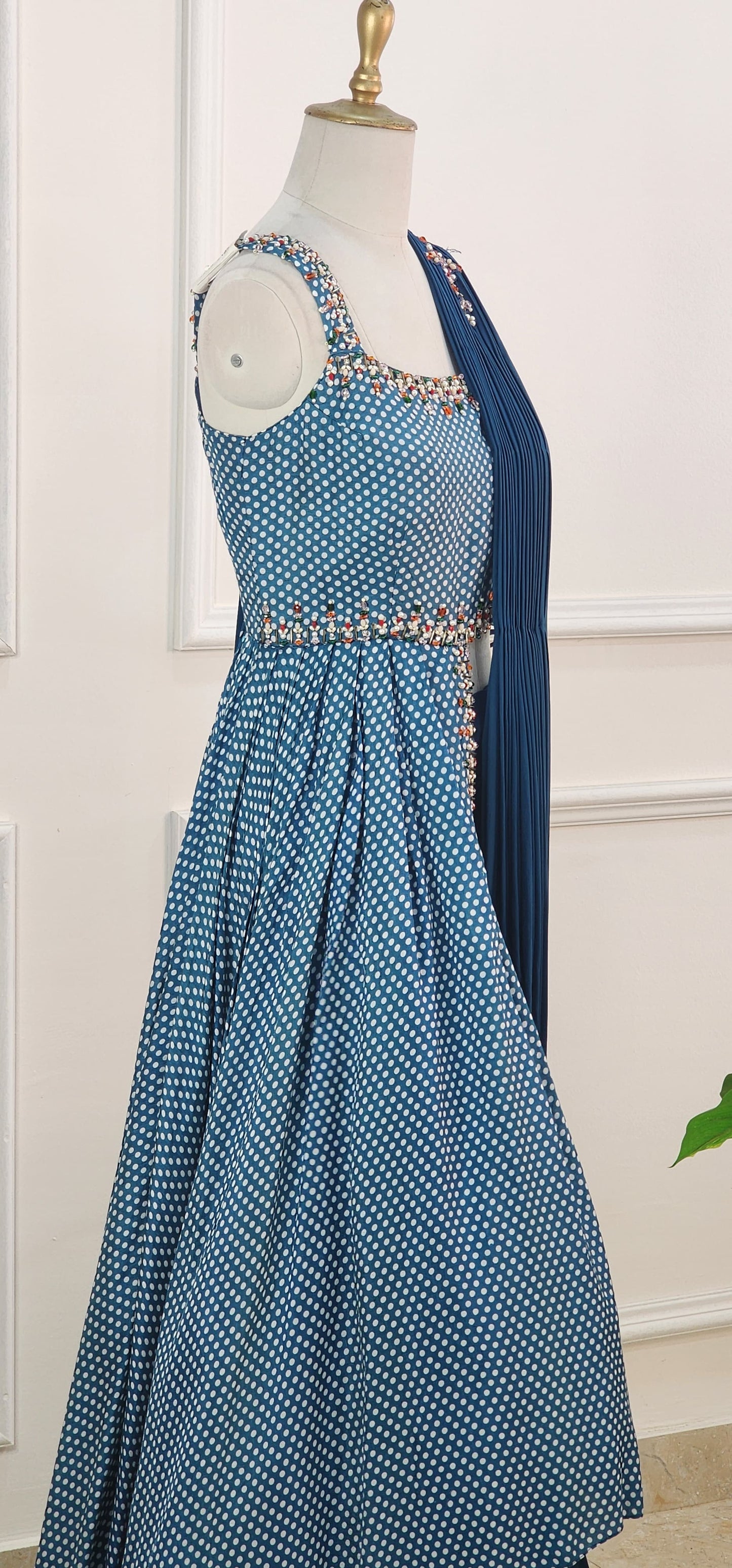 Teal Blue Printed Indowestern Set