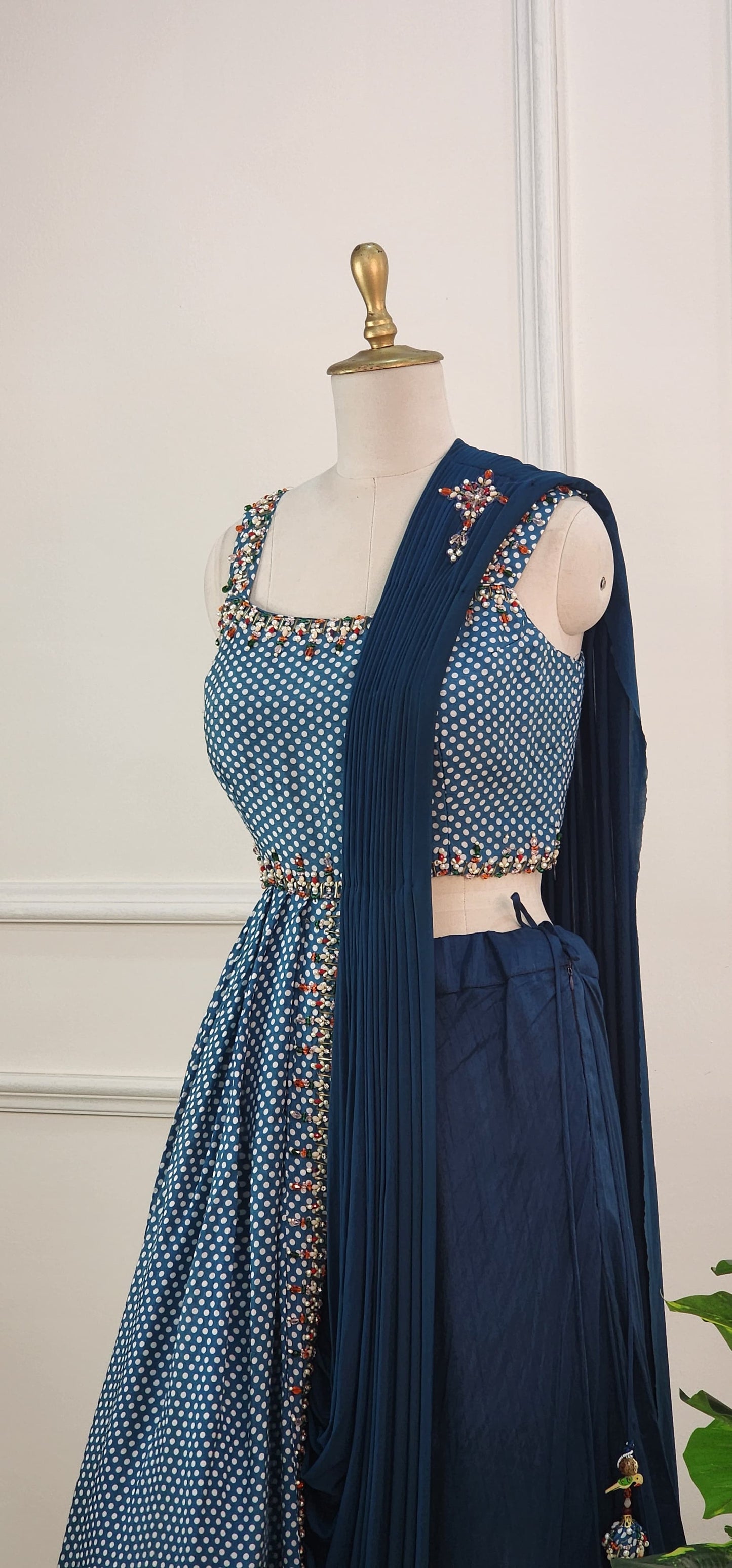 Teal Blue Printed Indowestern Set