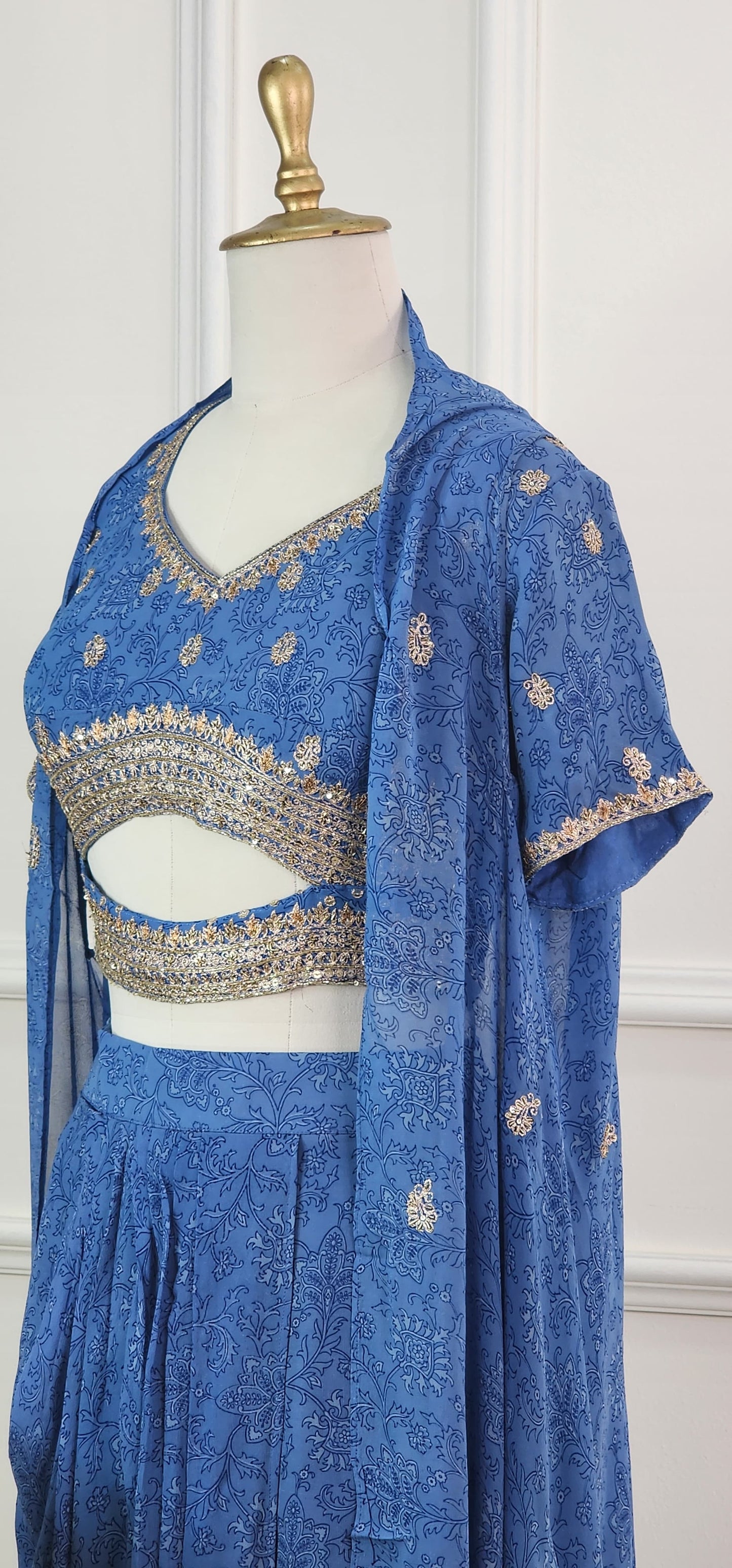 Blue Printed Indowestern Set