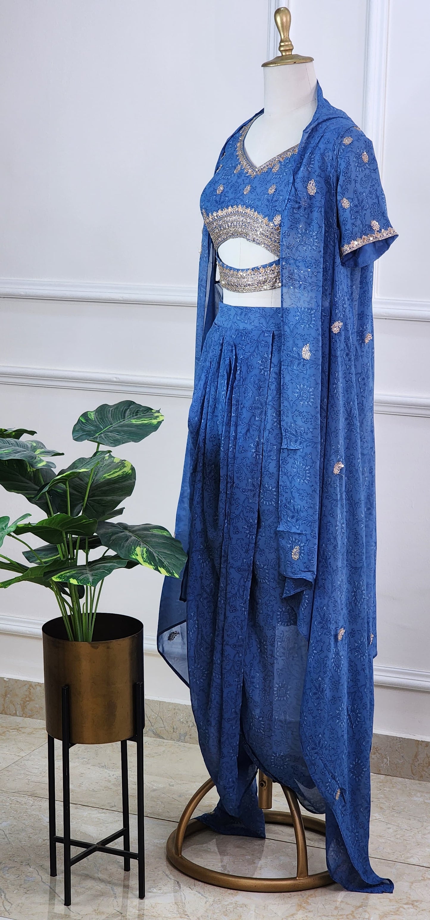 Blue Printed Indowestern Set