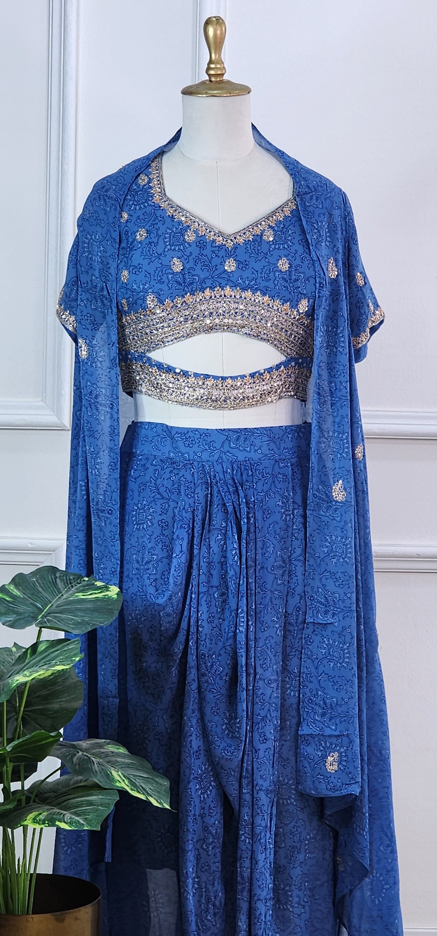 Blue Printed Indowestern Set