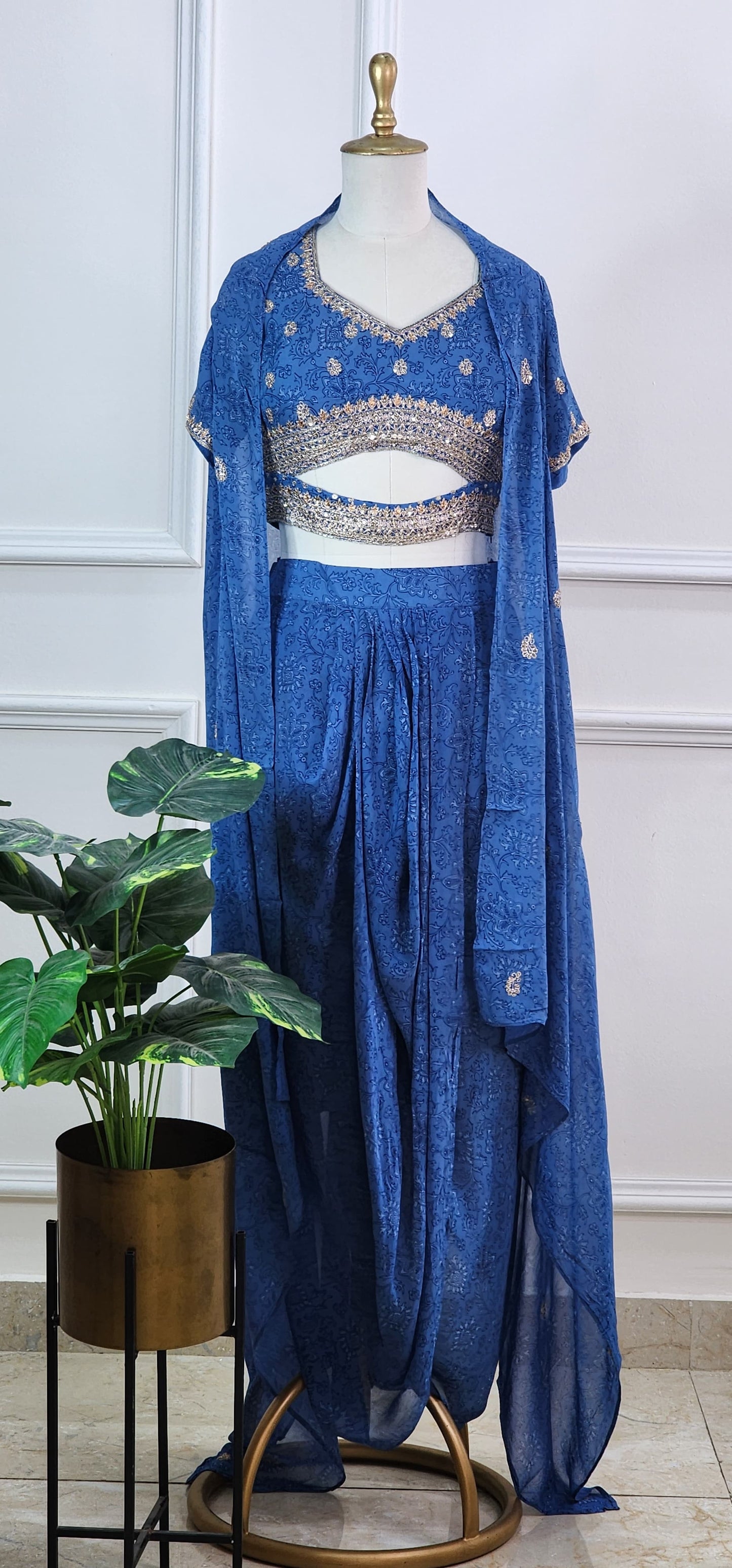 Blue Printed Indowestern Set