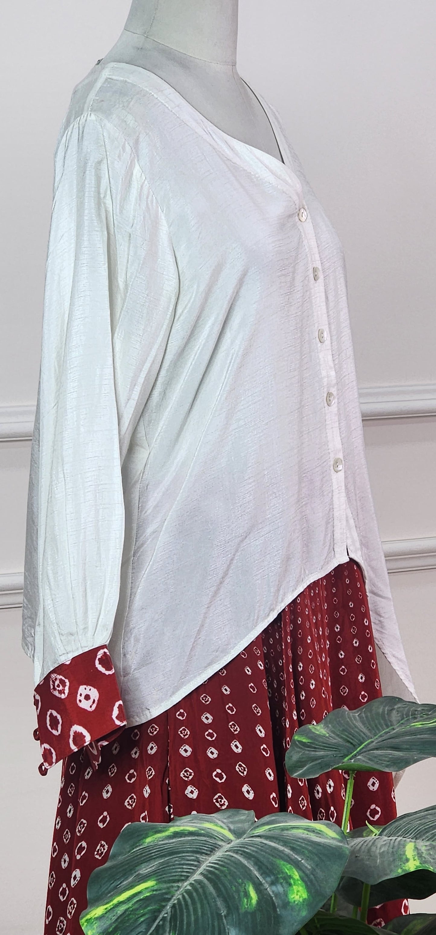 Red and White Bandhej Set