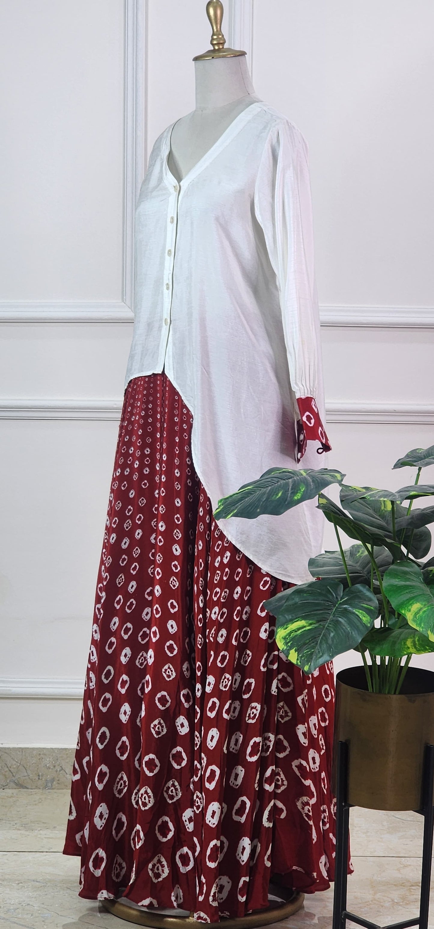 Red and White Bandhej Set