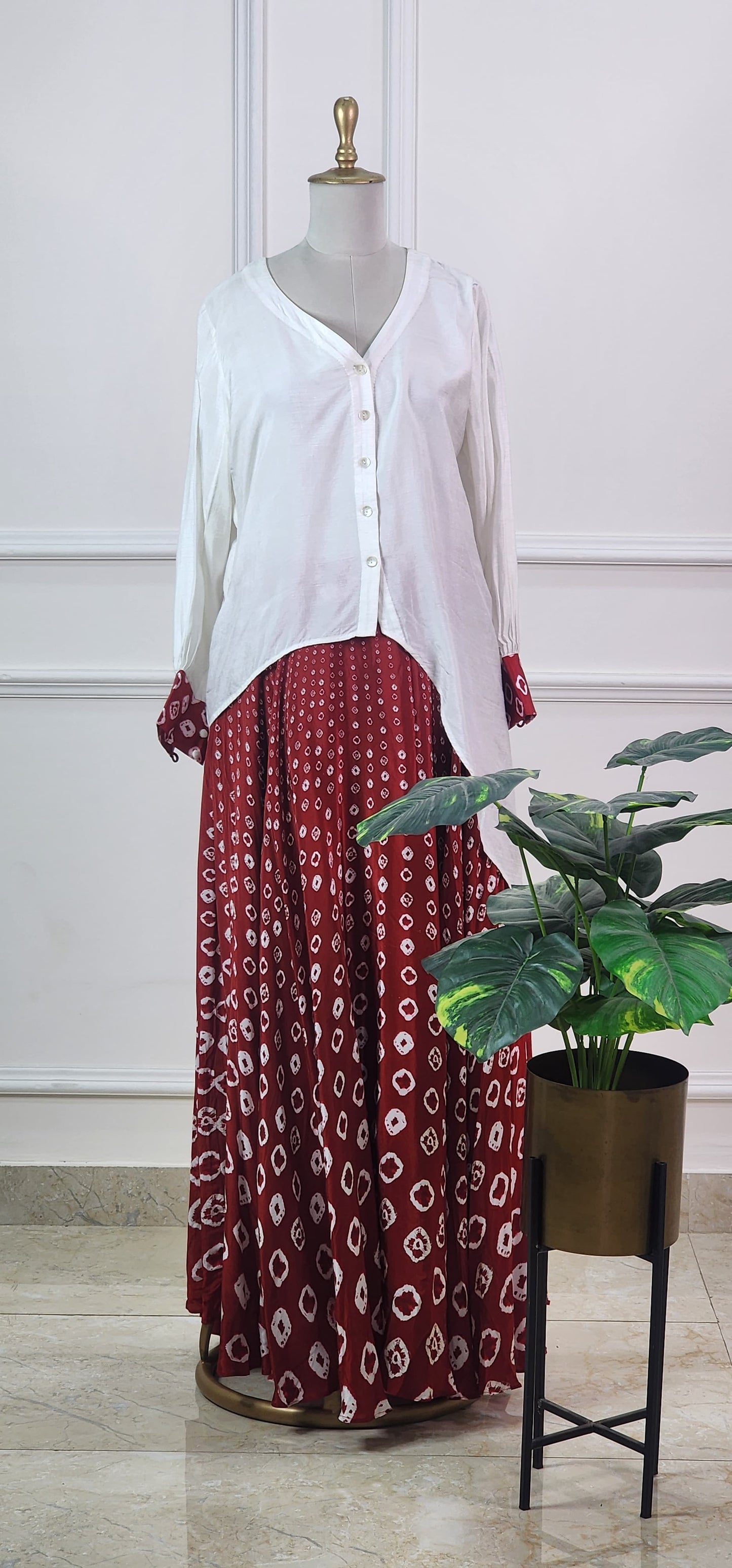 Red and White Bandhej Set