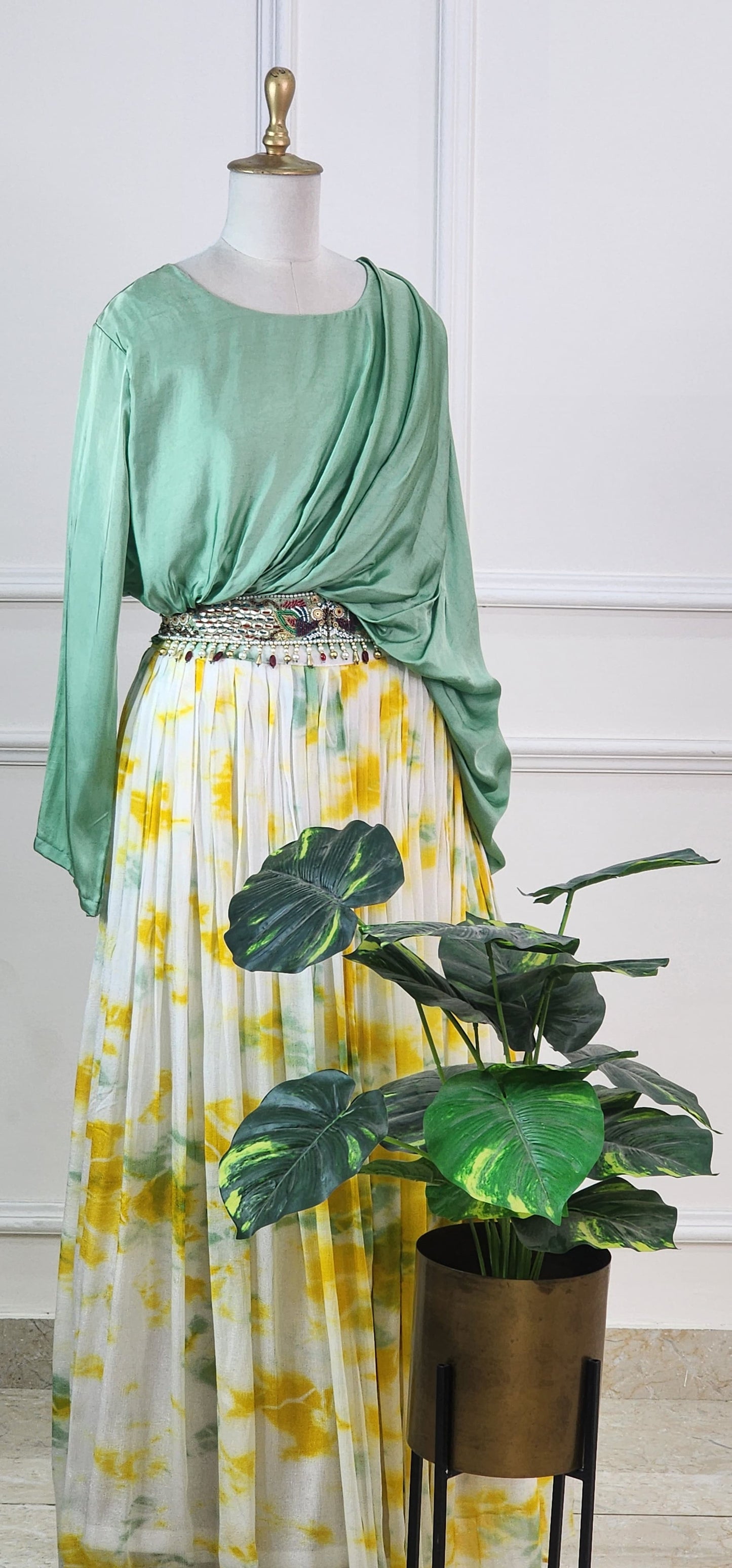 Green Top with Tie Dye Lehenga