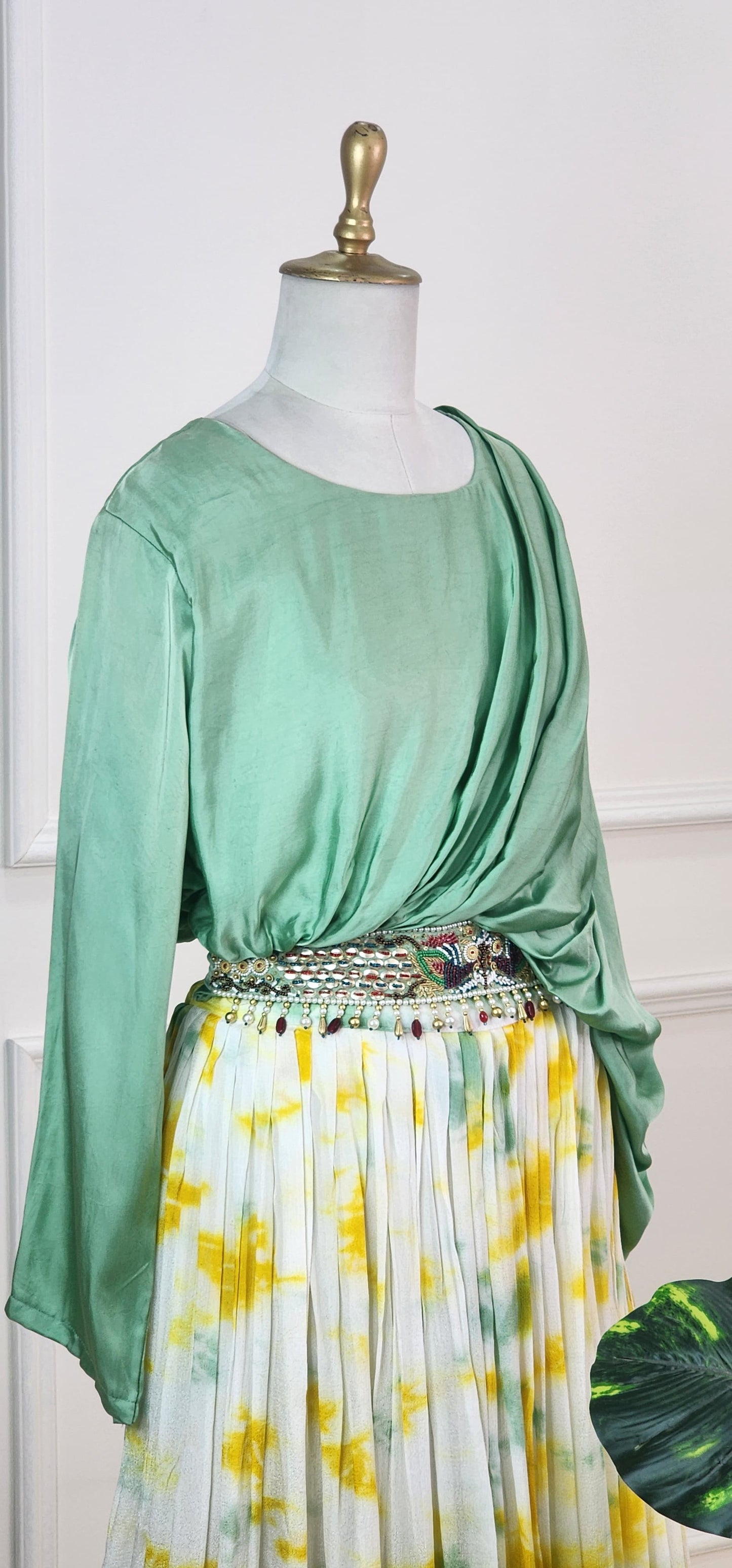 Green Top with Tie Dye Lehenga