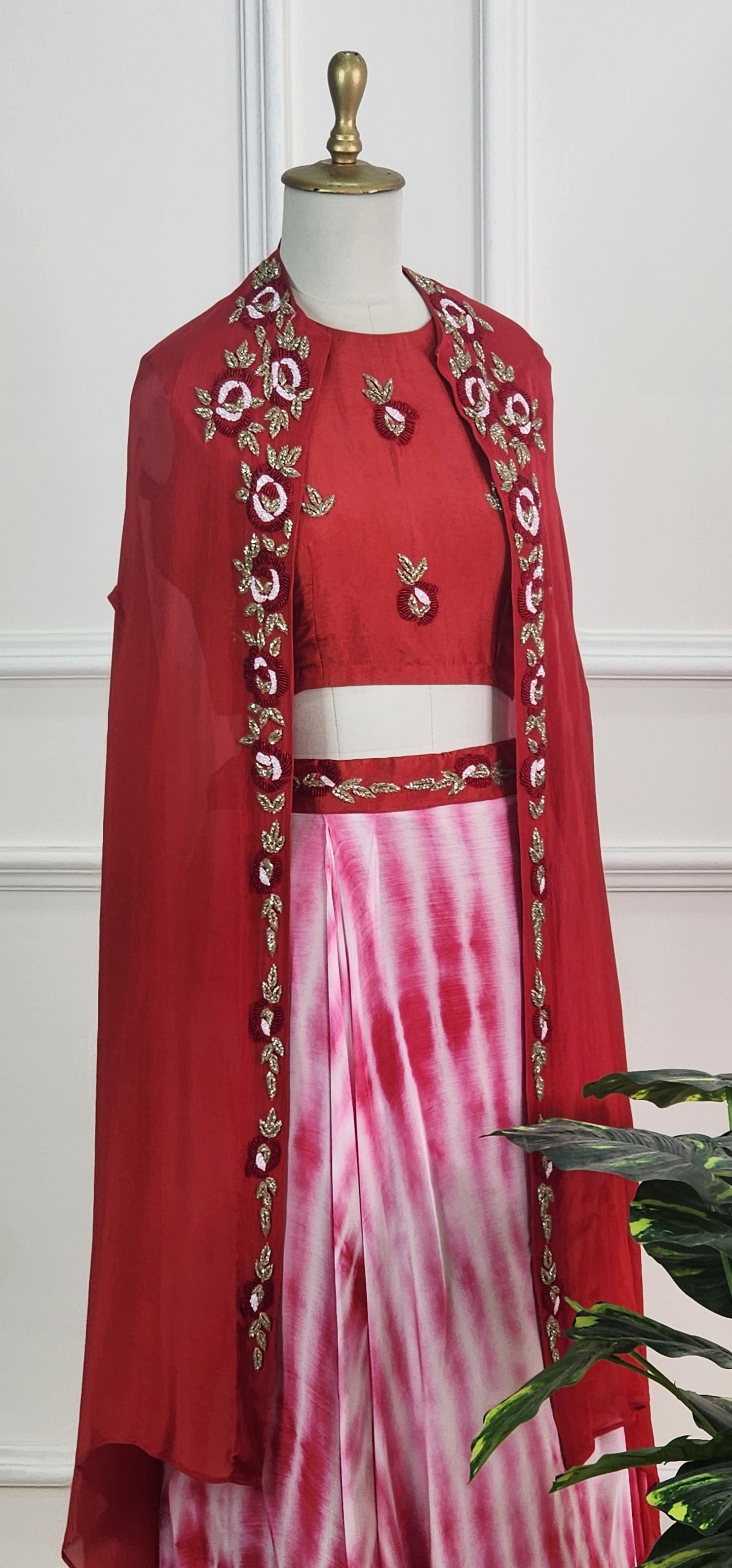 Red Tie Dye Indowestern Set