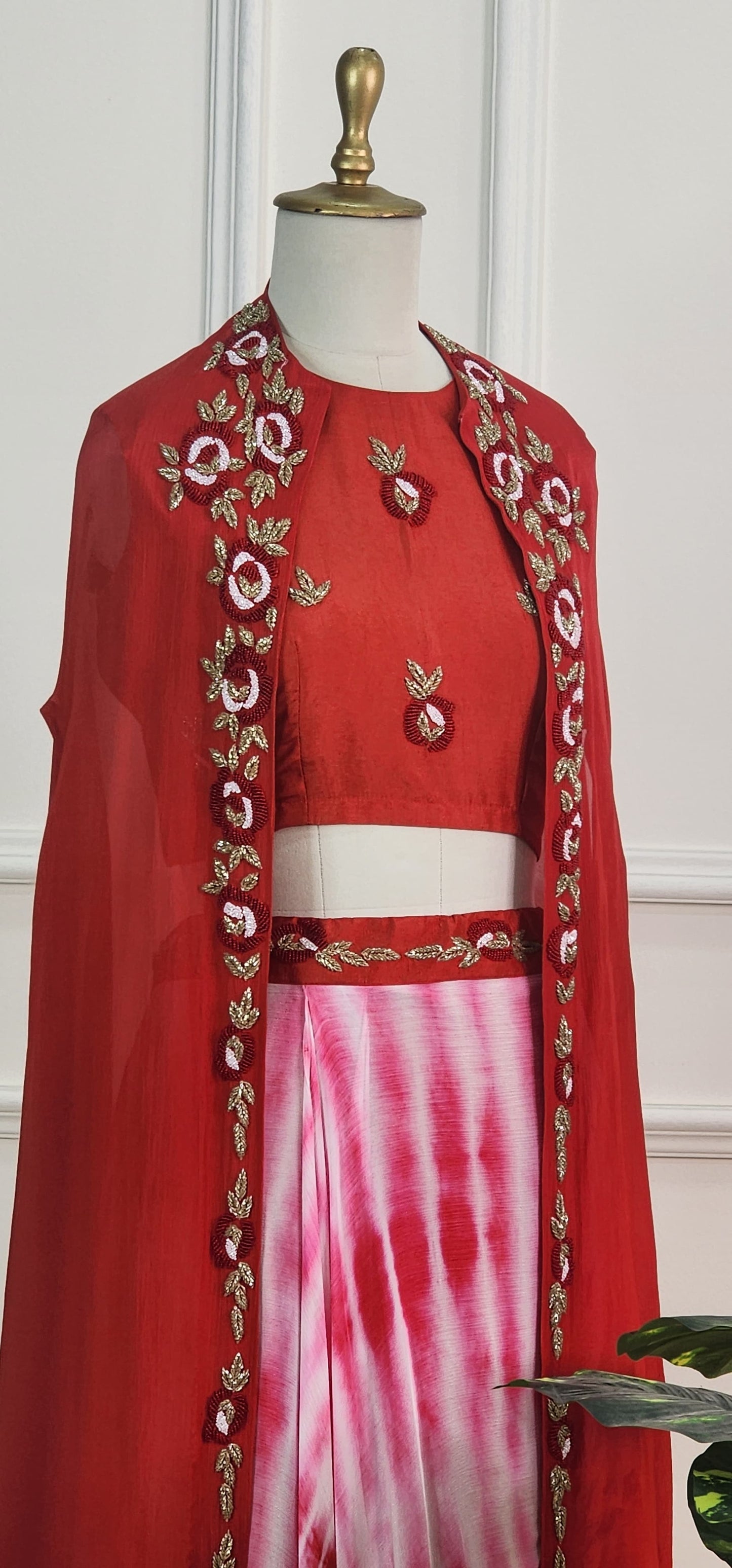 Red Tie Dye Indowestern Set