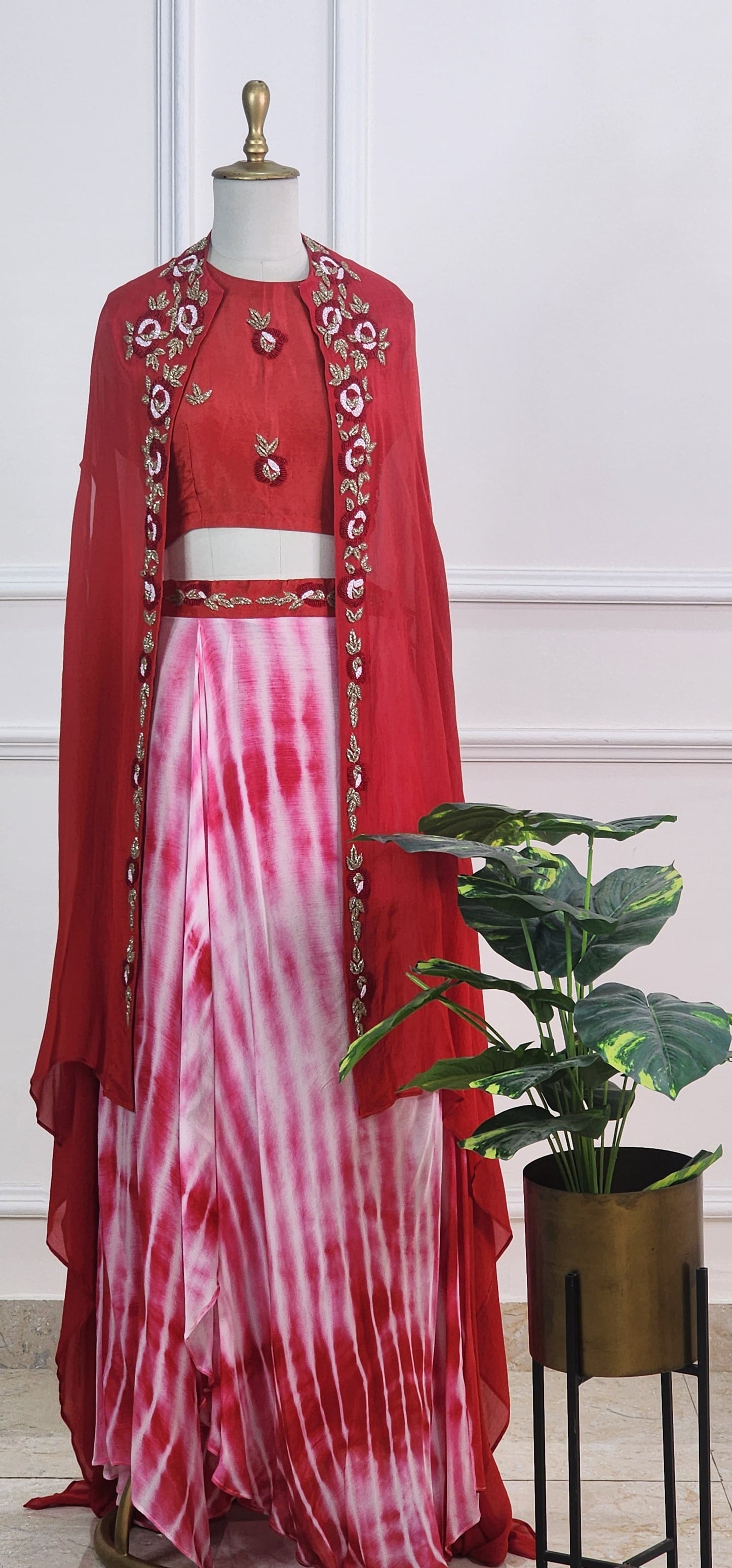 Red Tie Dye Indowestern Set