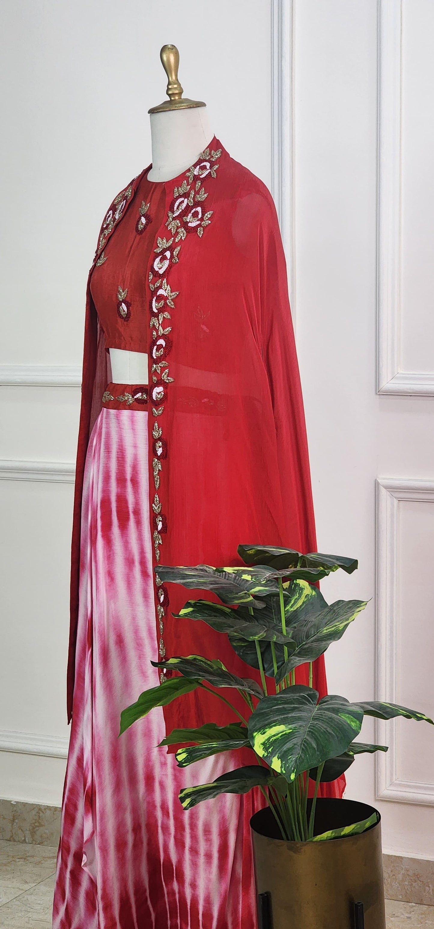 Red Tie Dye Indowestern Set