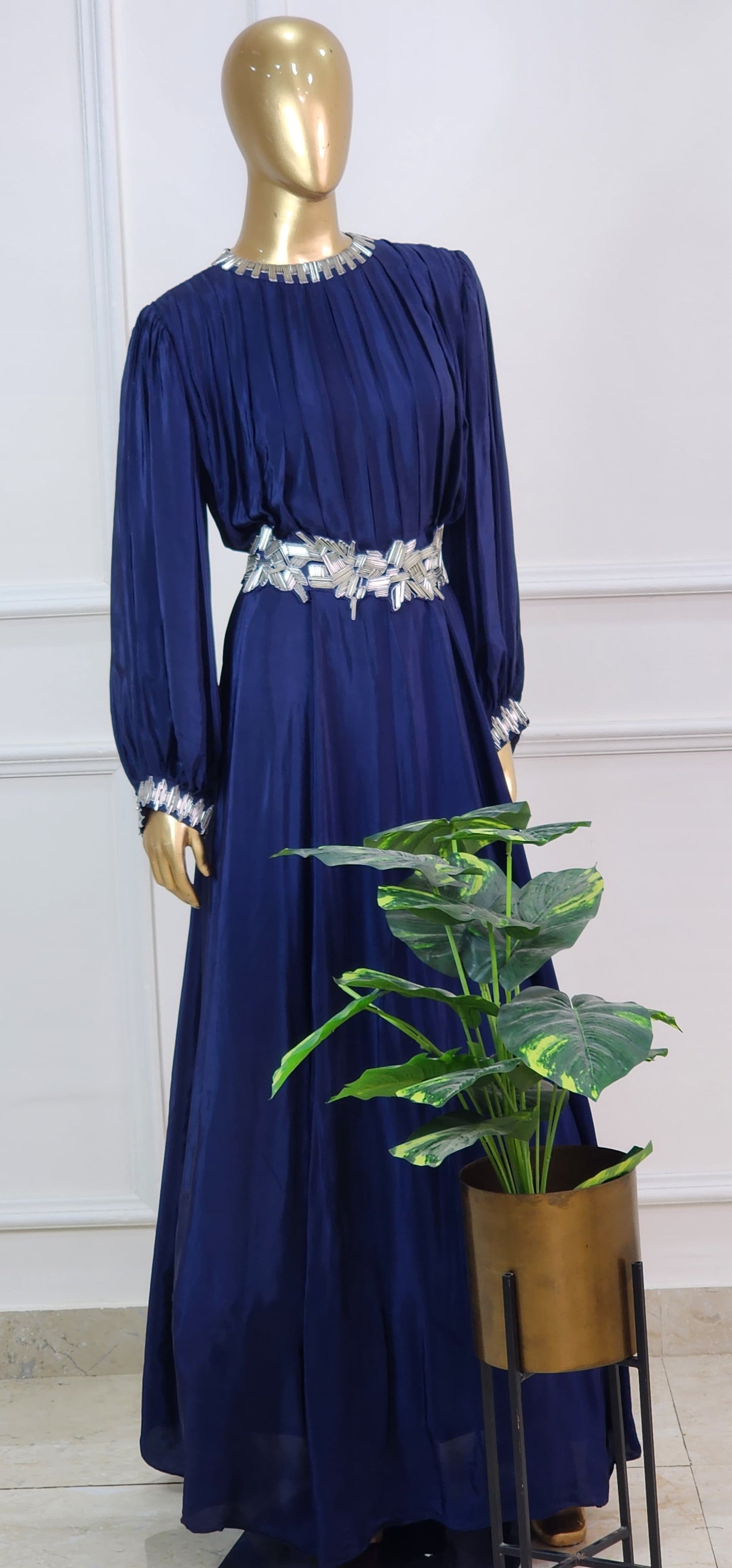 Navy Blue Pleated Gown