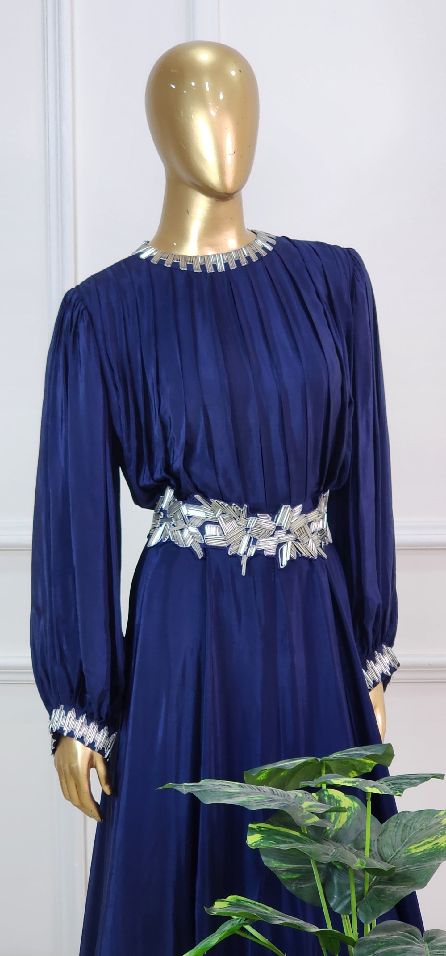 Navy Blue Pleated Gown