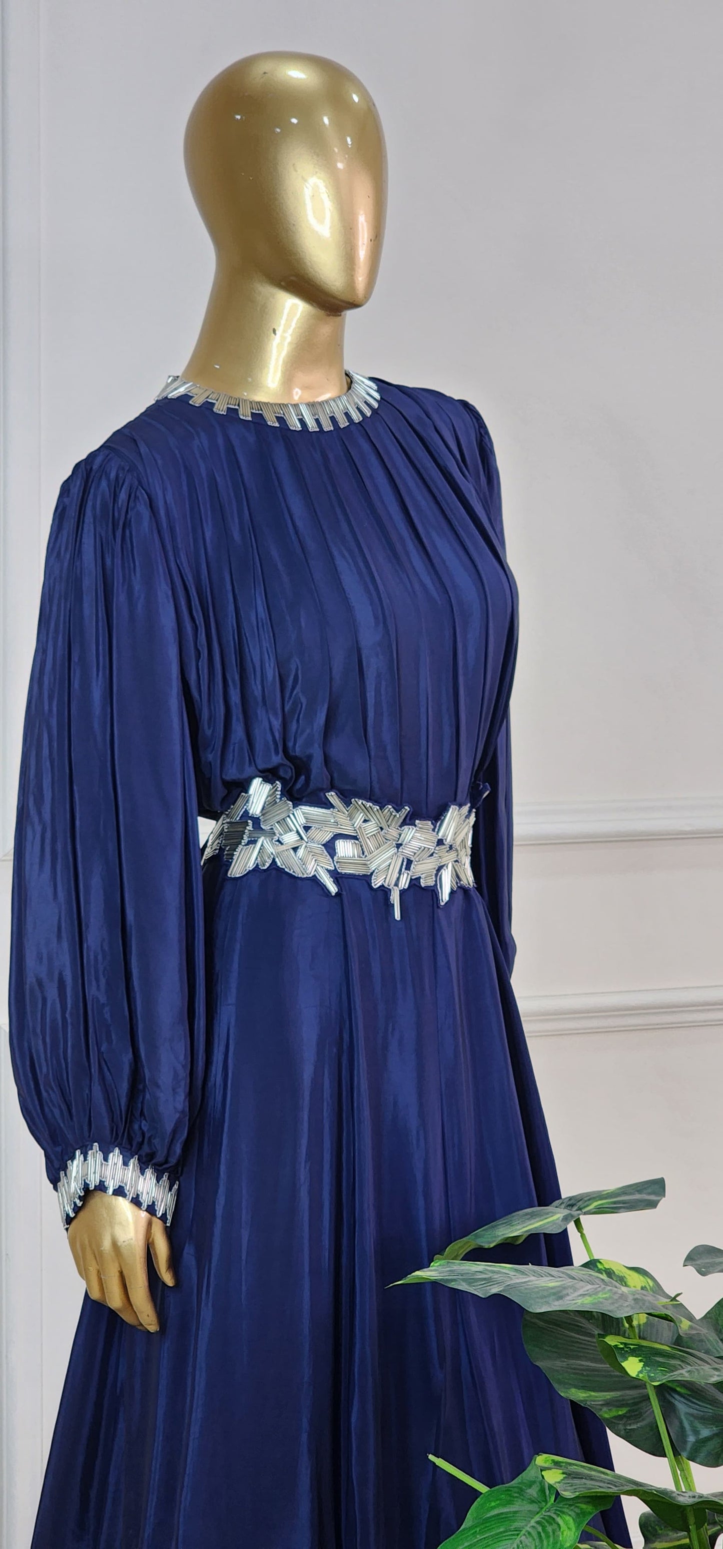 Navy Blue Pleated Gown