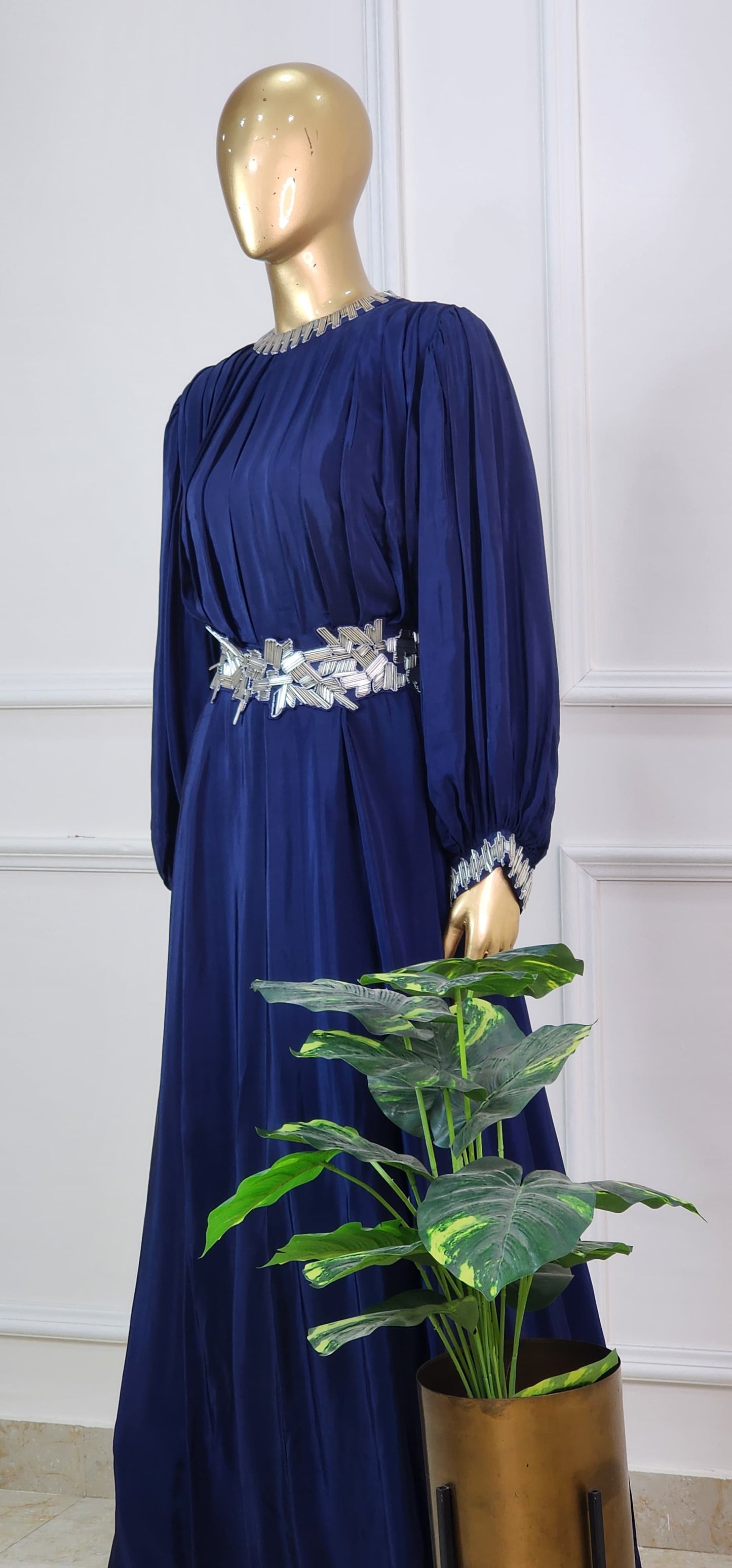 Navy Blue Pleated Gown