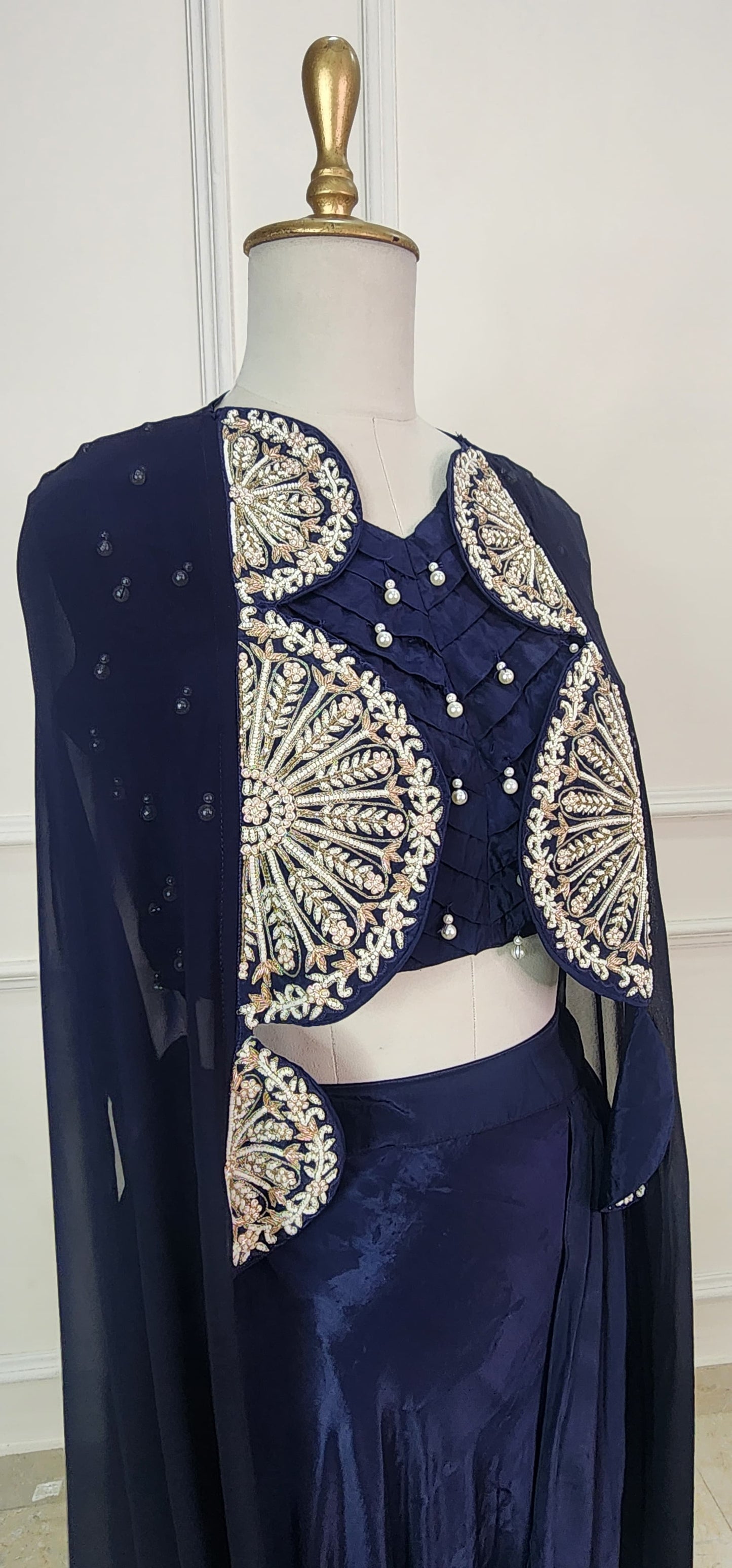 Navy Blue Shaded Cape with Top and Lehenga