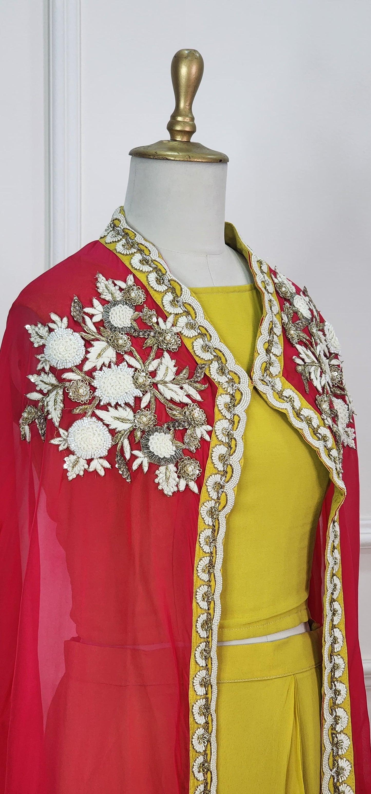 Cape Indowestern Set in Red and Mustard Yellow