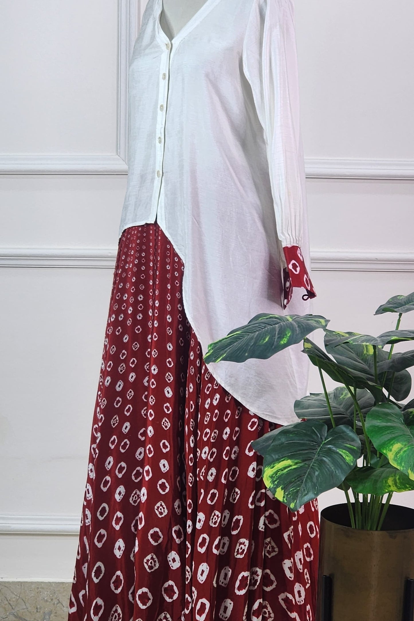 Red and White Bandhej Set