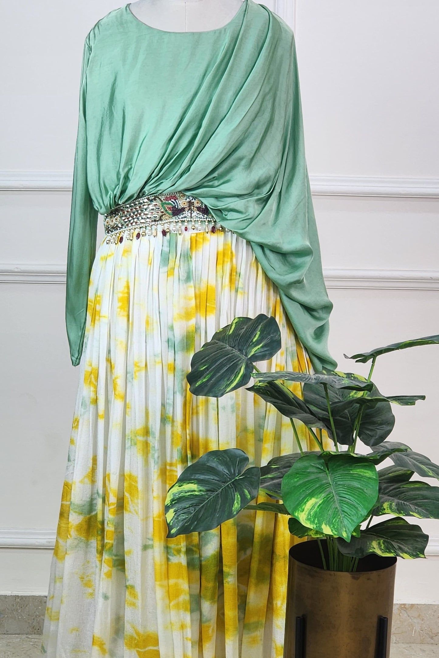 Green Top with Tie Dye Lehenga