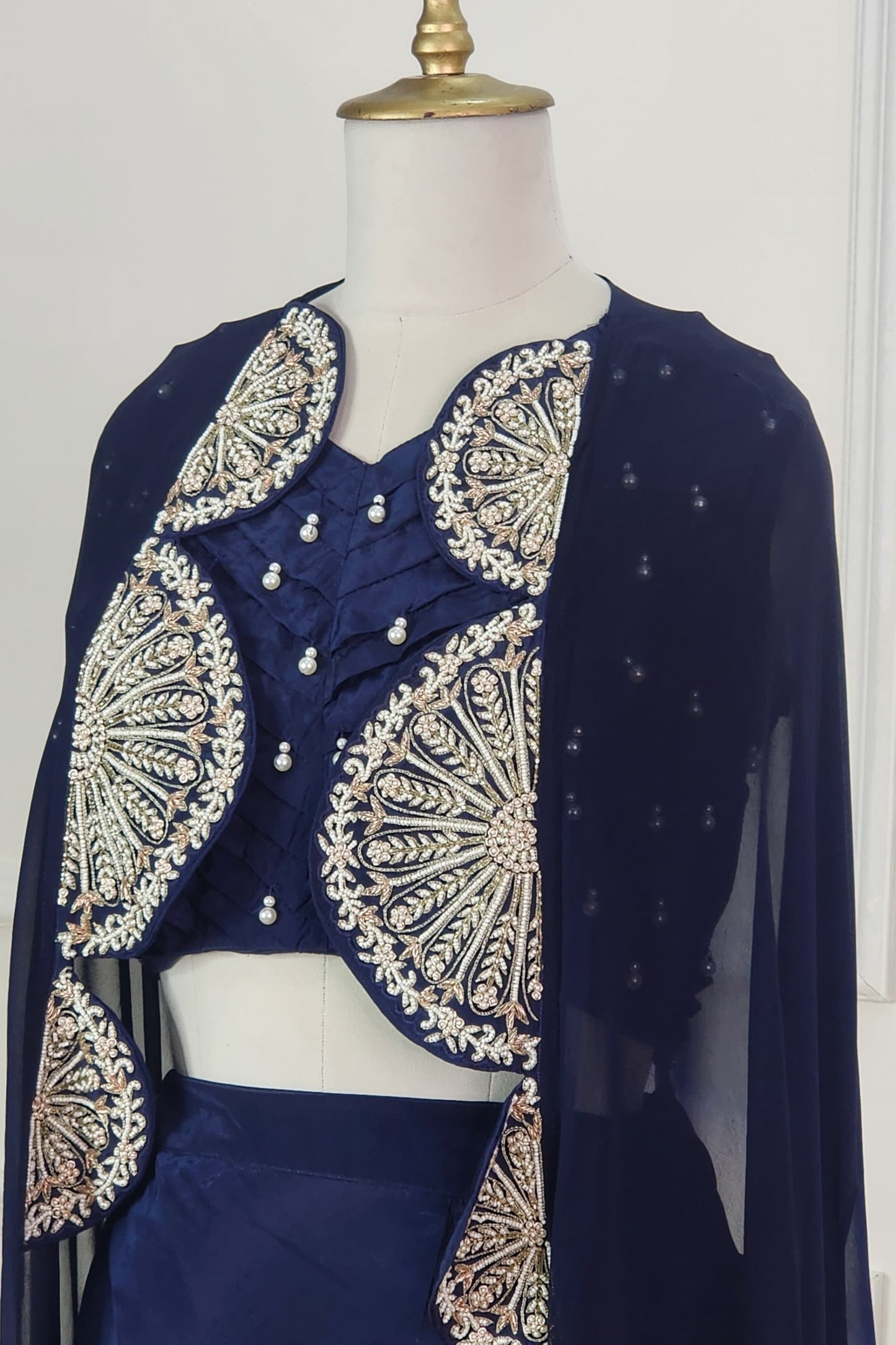 Navy Blue Shaded Cape with Top and Lehenga