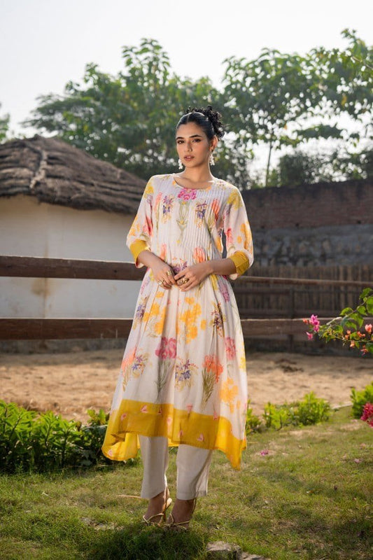 Blooming Floral YellowMul Kurta Set