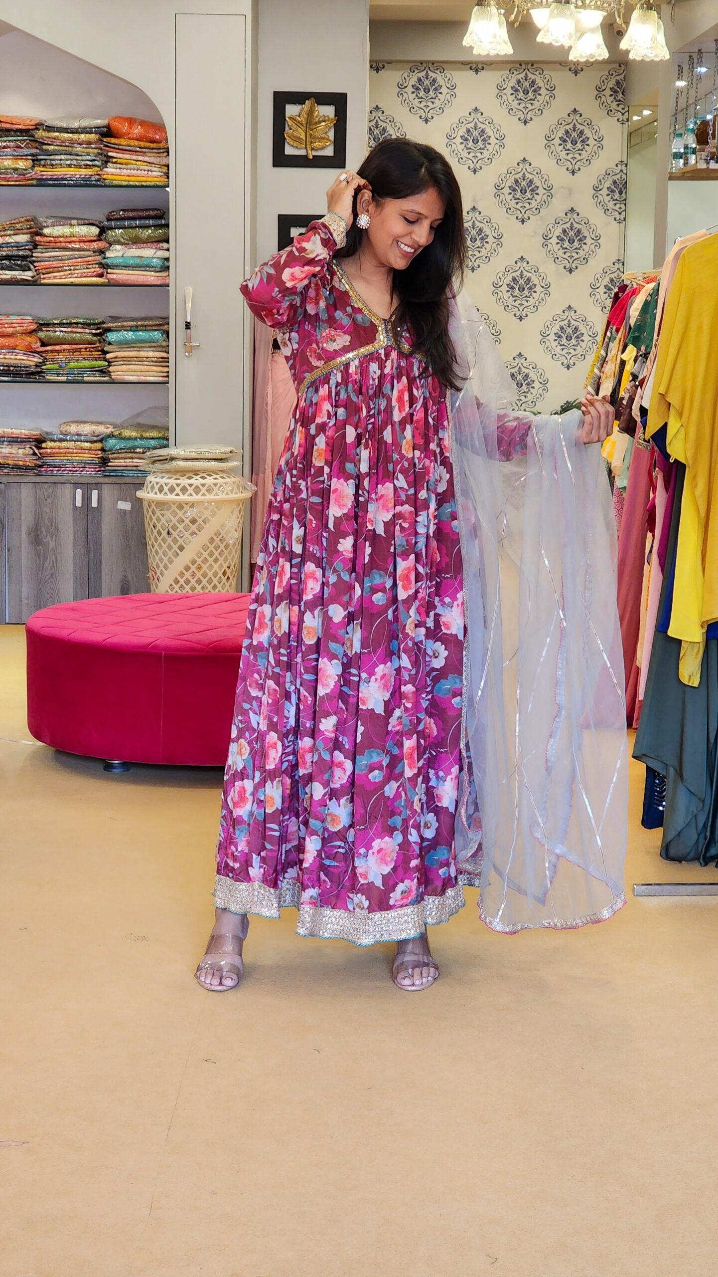 Floral Maroon Flare Suit Set