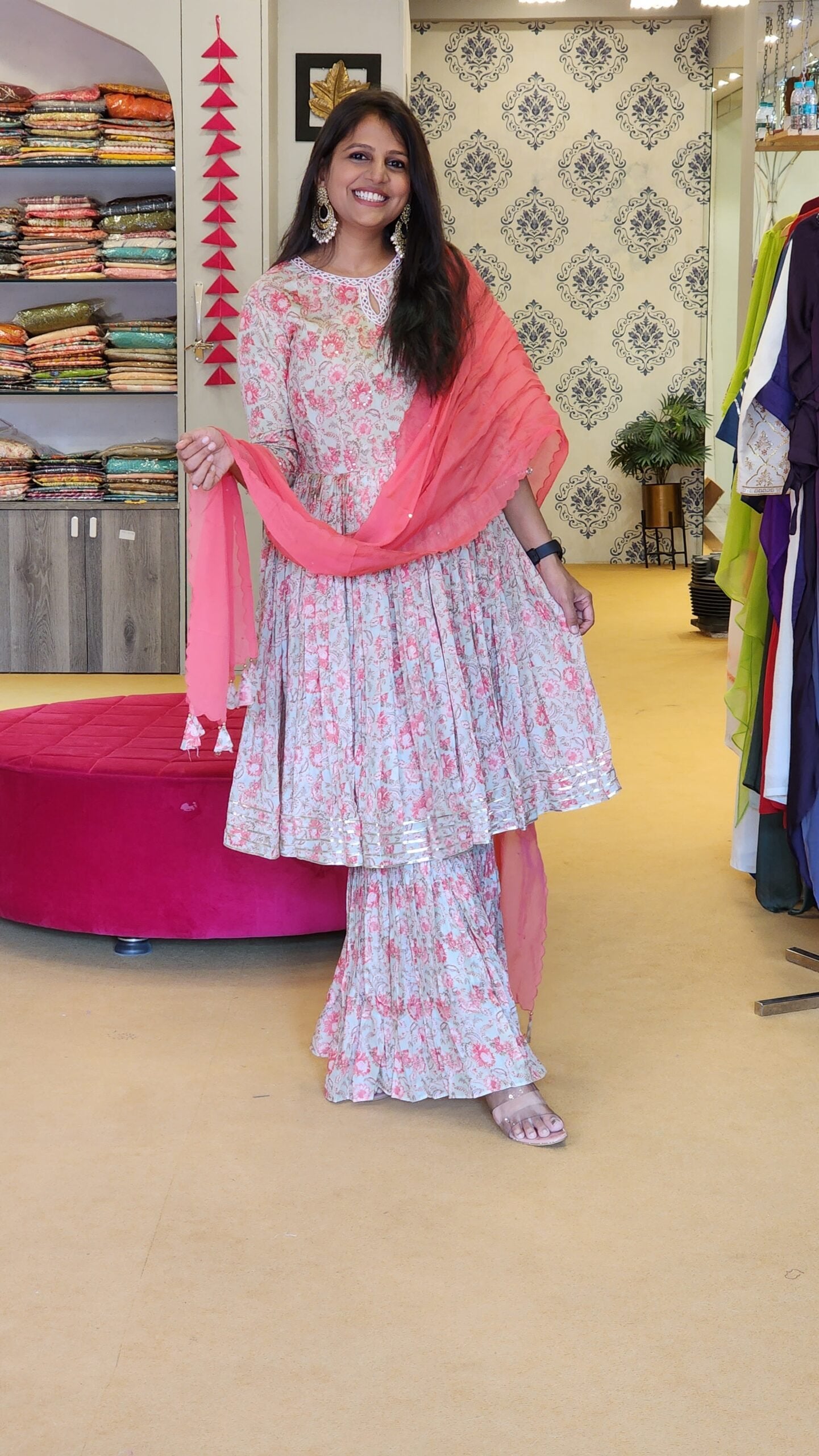 Floral Peplum With Garara Set