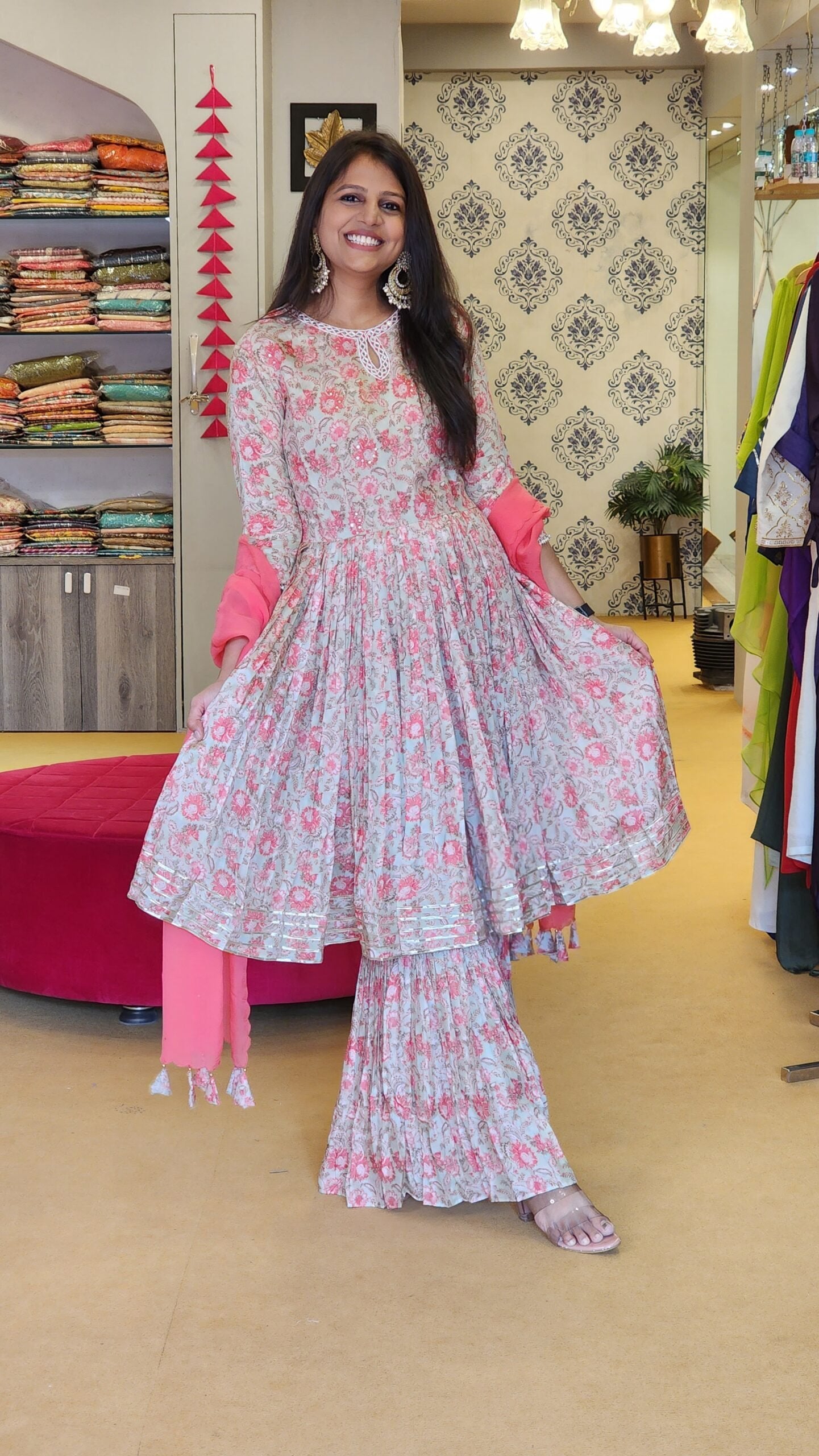Floral Peplum With Garara Set